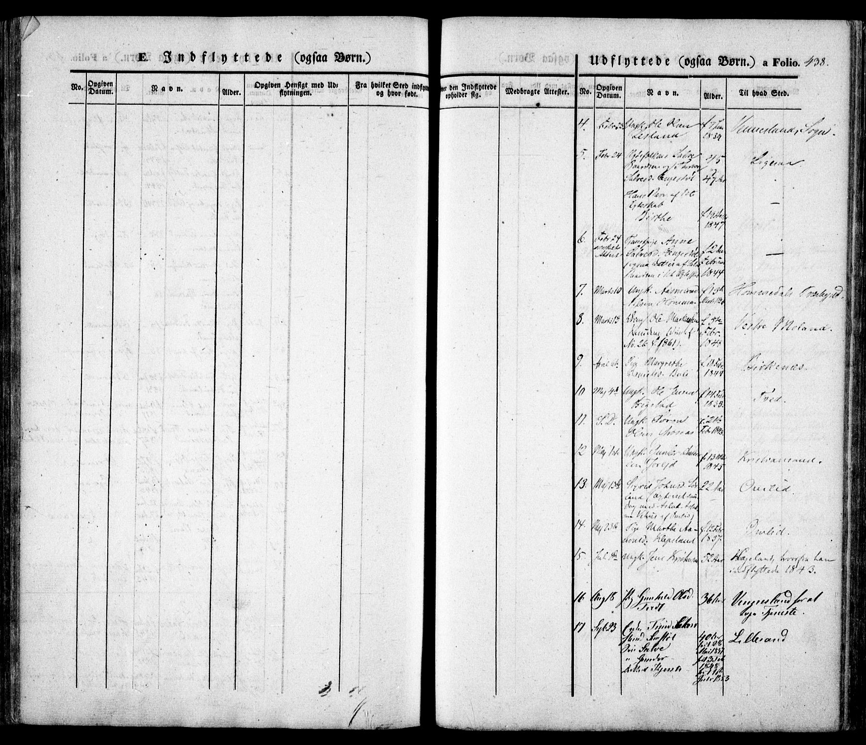 Evje sokneprestkontor, AV/SAK-1111-0008/F/Fa/Faa/L0005: Parish register (official) no. A 5, 1843-1865, p. 438