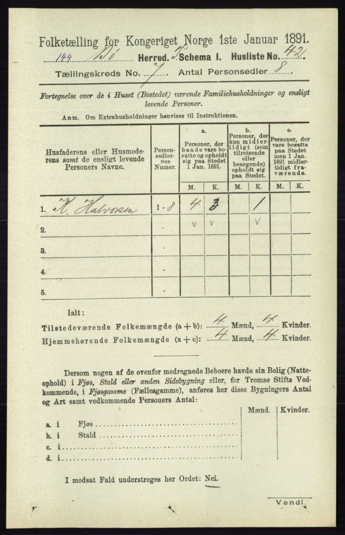 RA, 1891 census for 0821 Bø, 1891, p. 2186