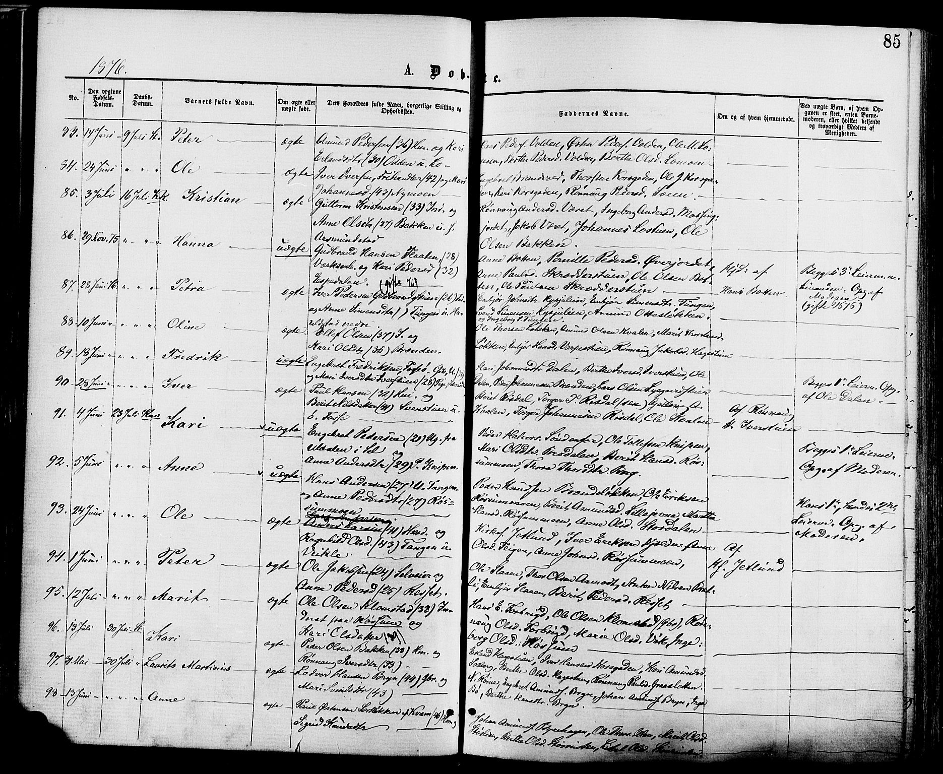Nord-Fron prestekontor, SAH/PREST-080/H/Ha/Haa/L0002: Parish register (official) no. 2, 1865-1883, p. 85
