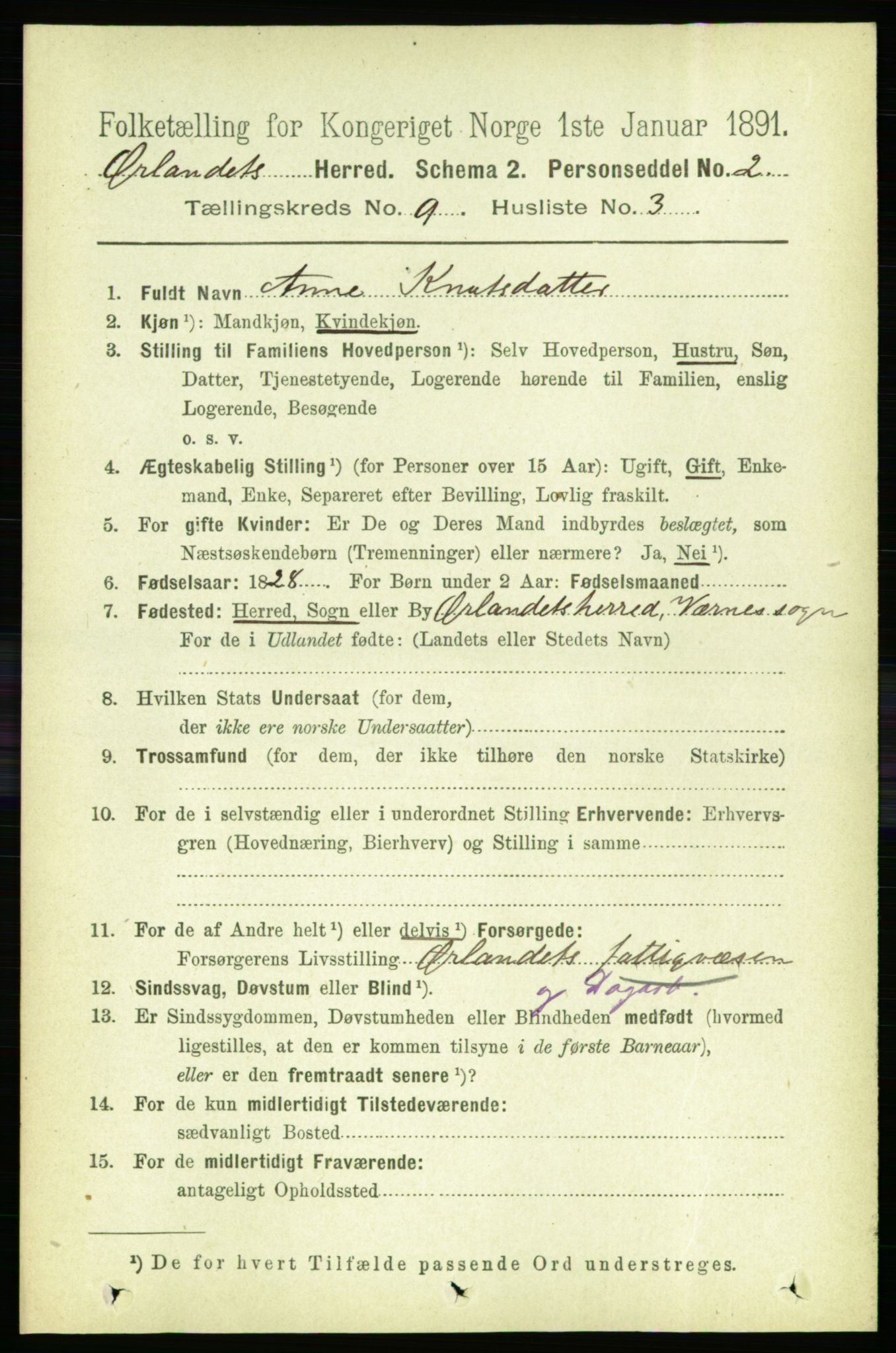 RA, 1891 census for 1621 Ørland, 1891, p. 3811