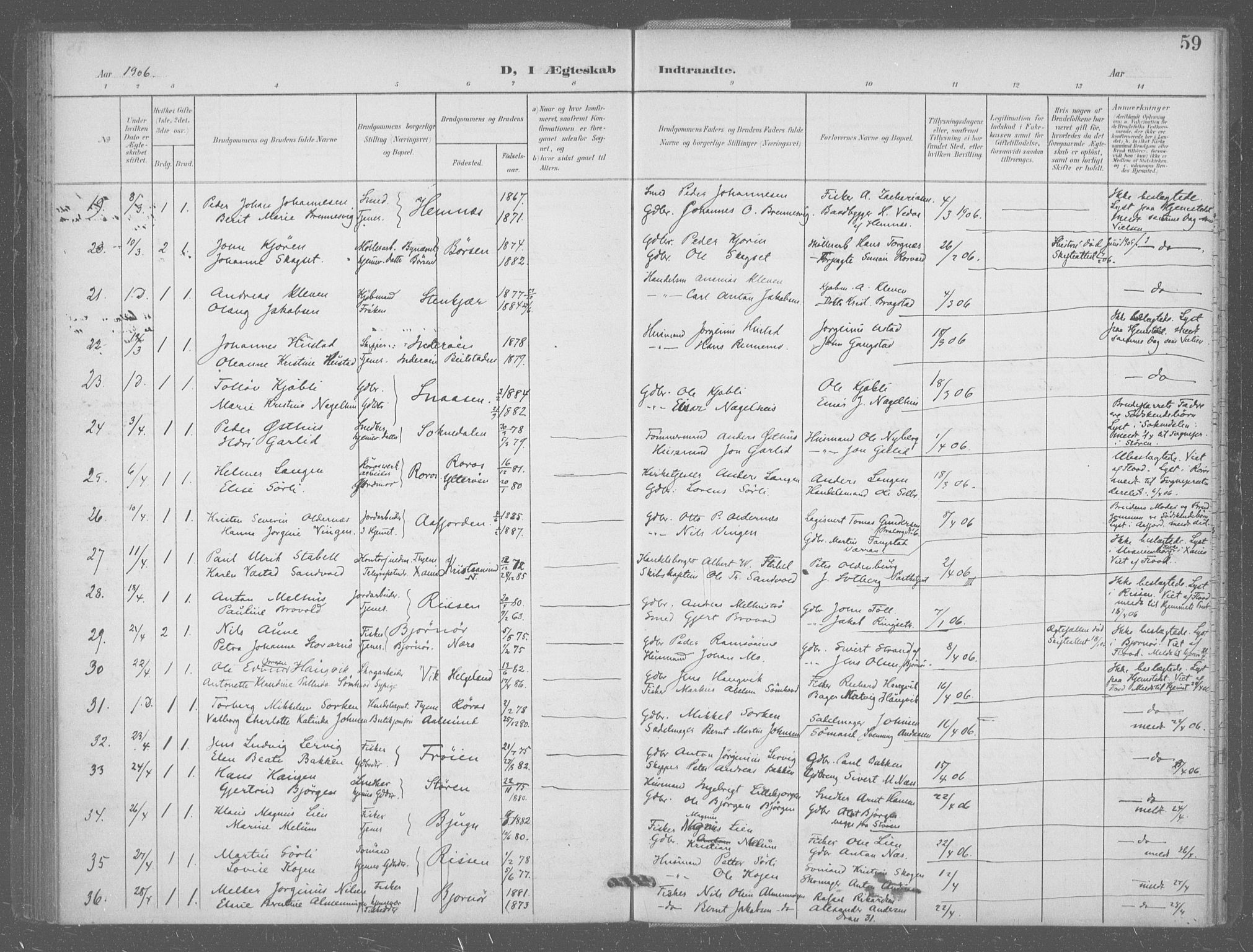 Ministerialprotokoller, klokkerbøker og fødselsregistre - Sør-Trøndelag, AV/SAT-A-1456/601/L0077: Curate's parish register no. 601B10, 1900-1907, p. 59