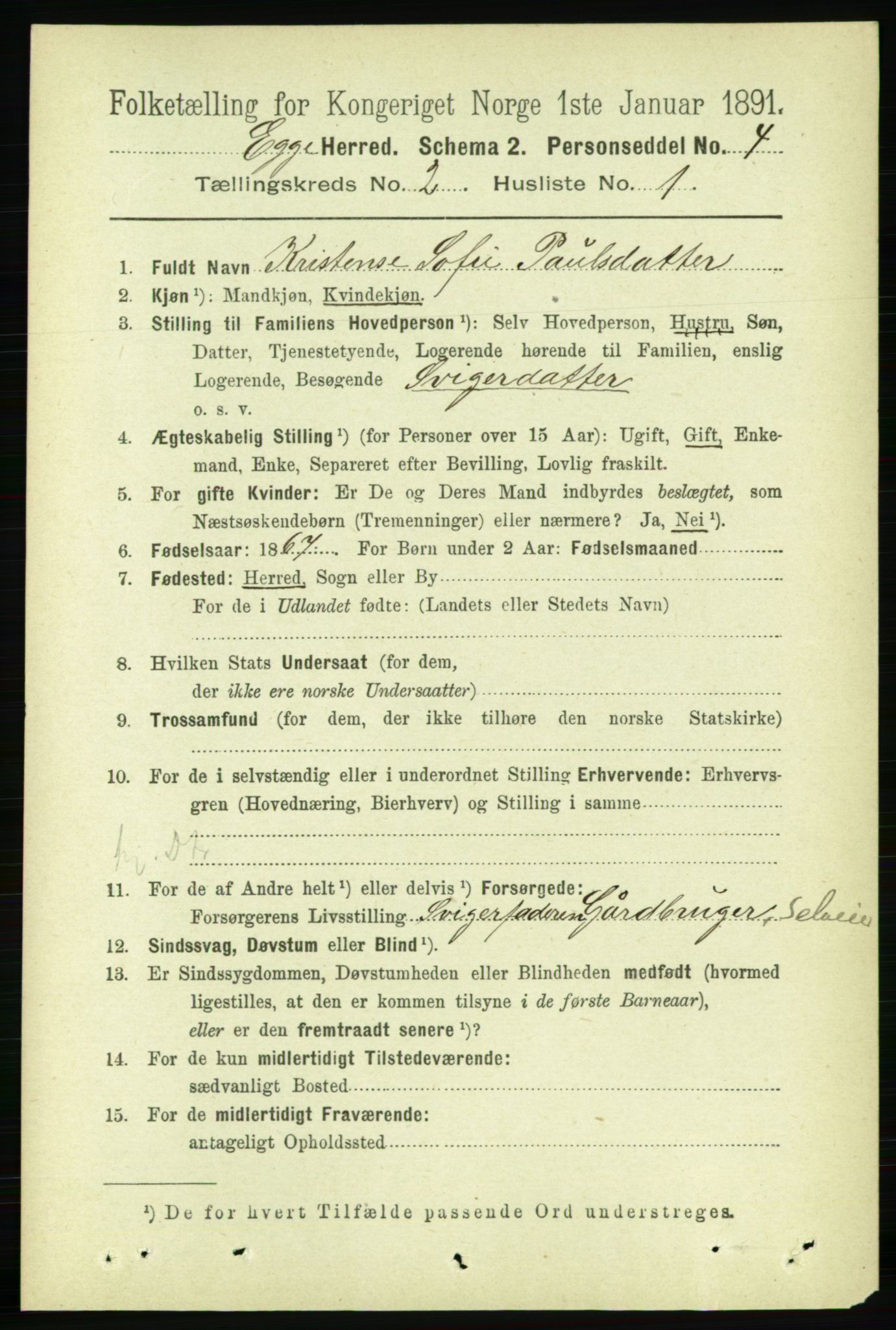 RA, 1891 census for 1733 Egge, 1891, p. 507