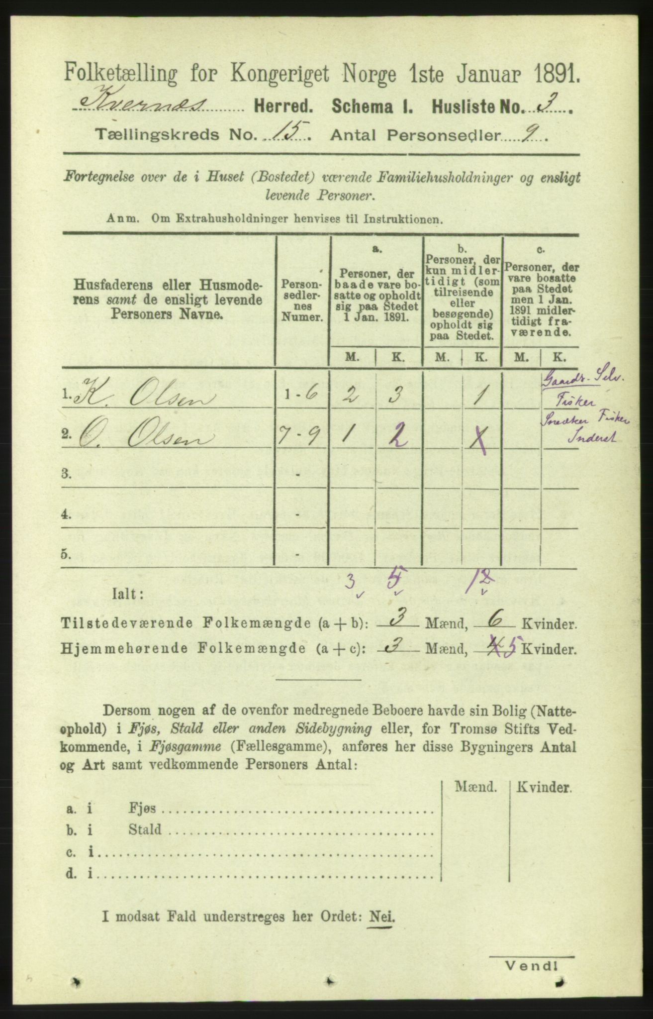 RA, 1891 census for 1553 Kvernes, 1891, p. 5898