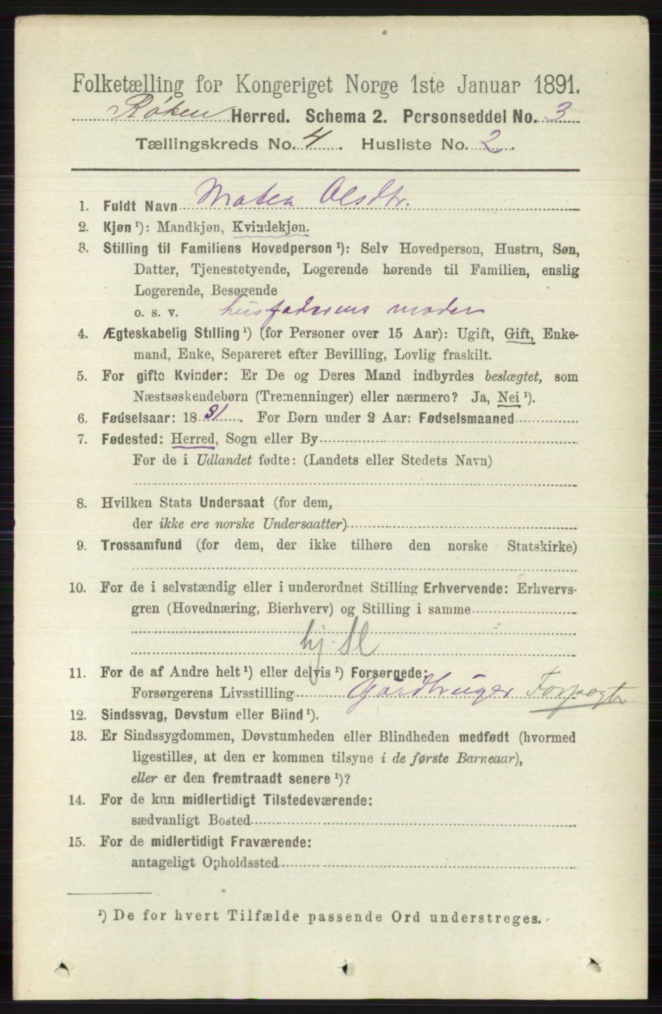 RA, 1891 census for 0627 Røyken, 1891, p. 1867