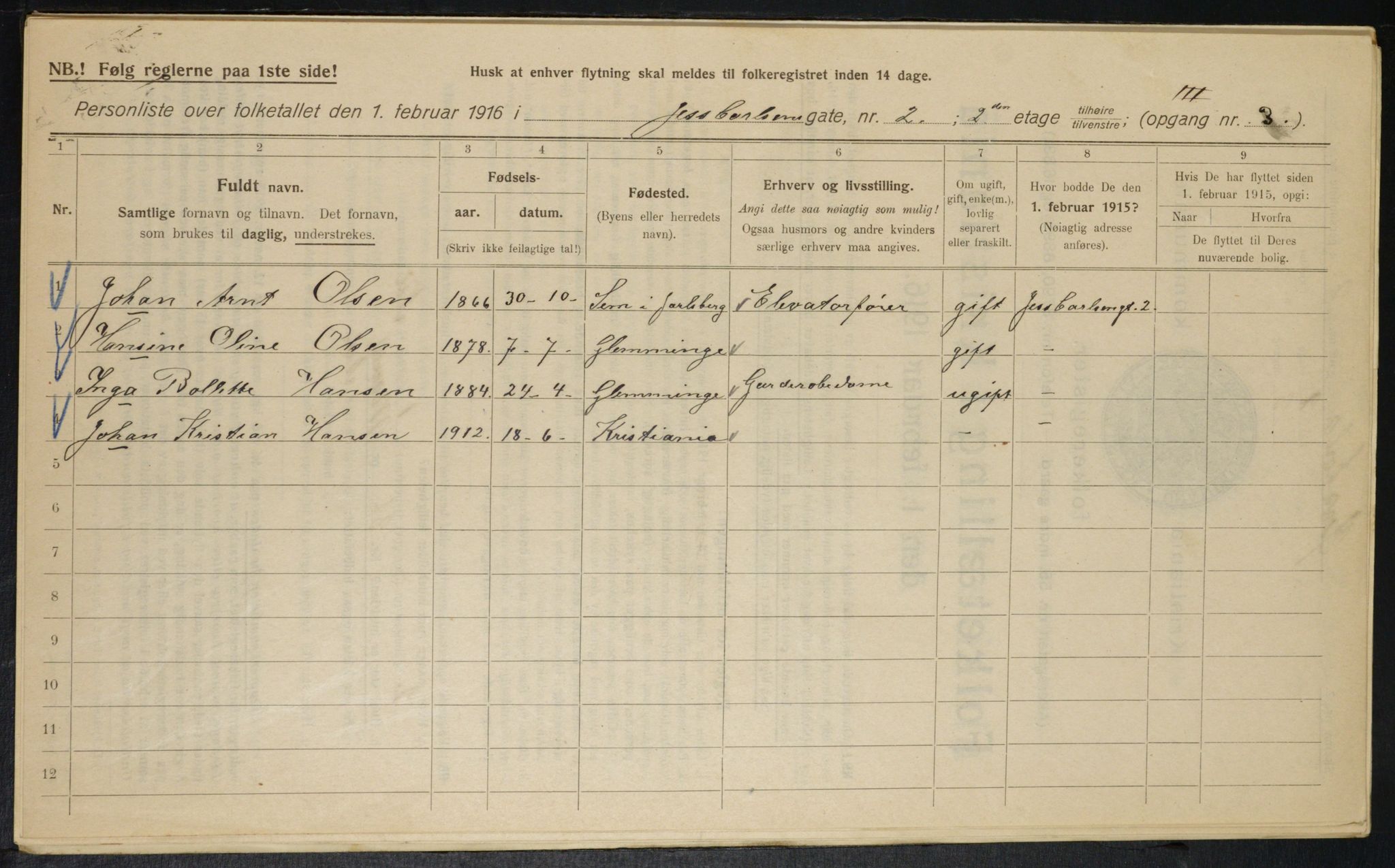 OBA, Municipal Census 1916 for Kristiania, 1916, p. 48058