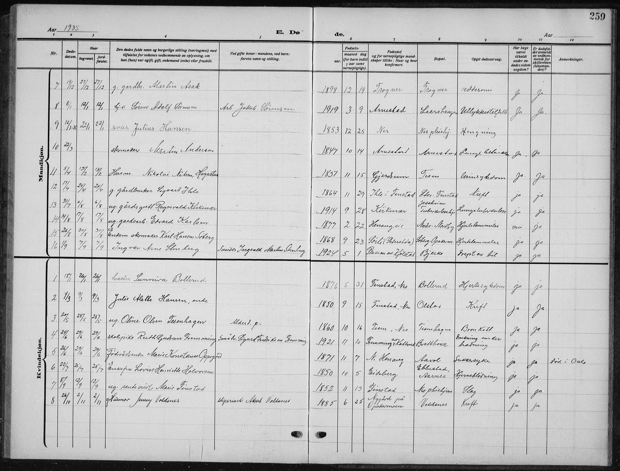 Nes prestekontor Kirkebøker, AV/SAO-A-10410/G/Ga/L0003: Parish register (copy) no. I 3, 1913-1941, p. 259