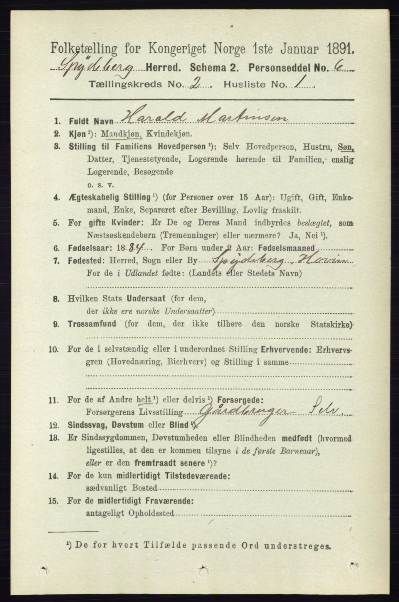 RA, 1891 census for 0123 Spydeberg, 1891, p. 701