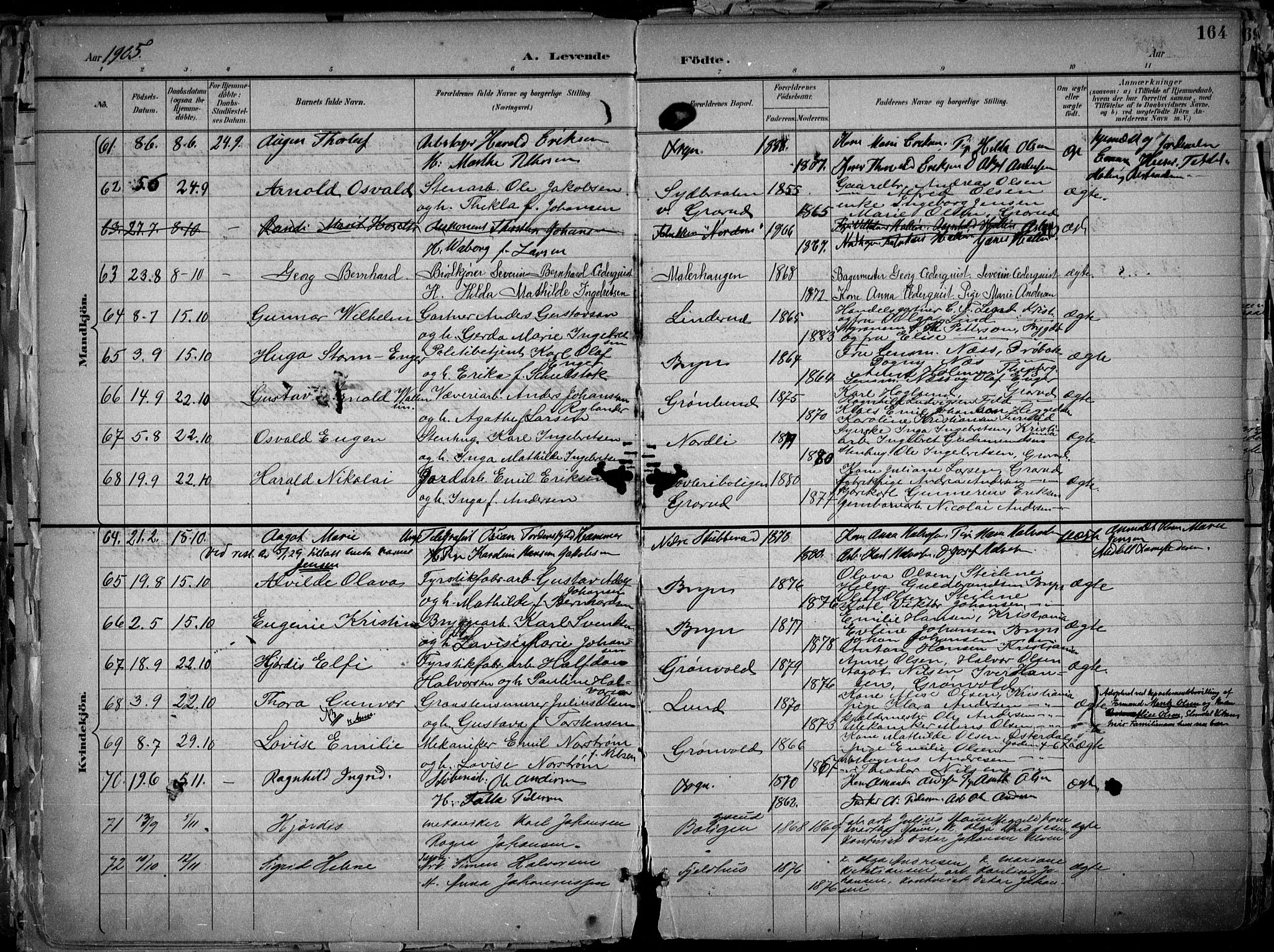 Østre Aker prestekontor Kirkebøker, AV/SAO-A-10840/F/Fa/L0010: Parish register (official) no. I 10, 1895-1912, p. 164