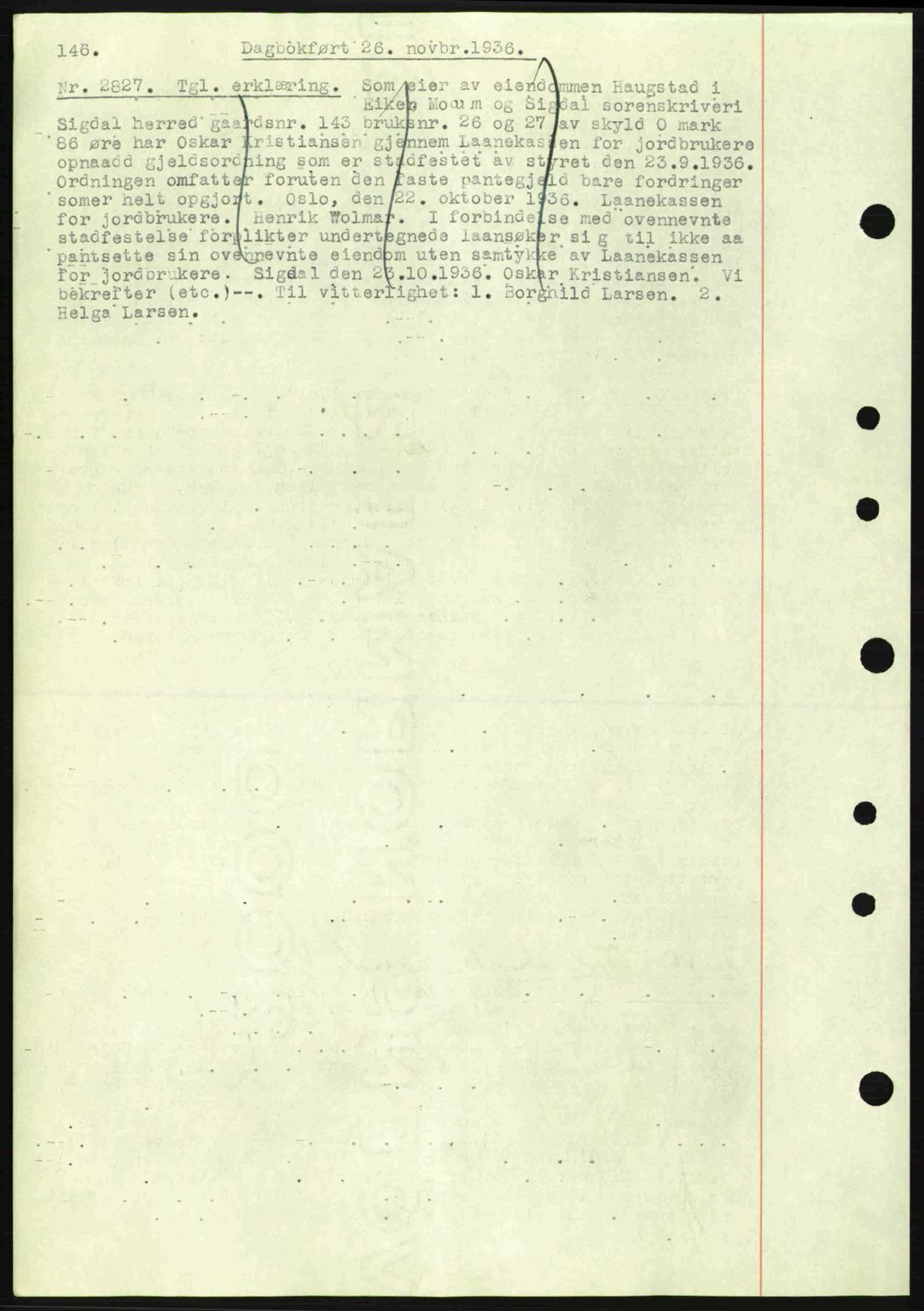 Eiker, Modum og Sigdal sorenskriveri, SAKO/A-123/G/Ga/Gab/L0034: Mortgage book no. A4, 1936-1937, Diary no: : 2827/1936