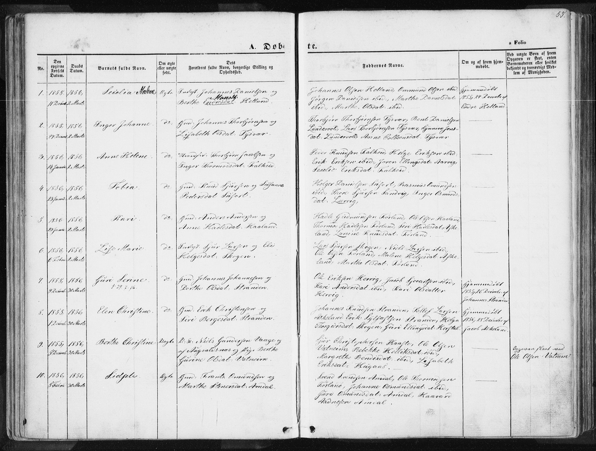 Tysvær sokneprestkontor, SAST/A -101864/H/Ha/Haa/L0003: Parish register (official) no. A 3, 1856-1865, p. 55