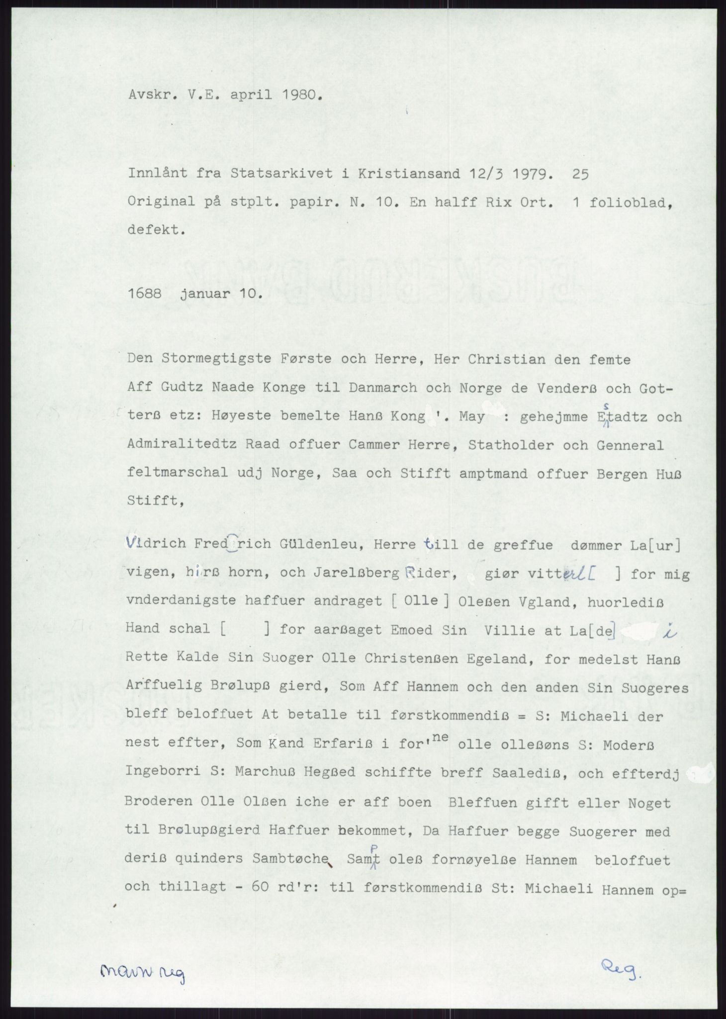 Samlinger til kildeutgivelse, Diplomavskriftsamlingen, AV/RA-EA-4053/H/Ha, p. 3048