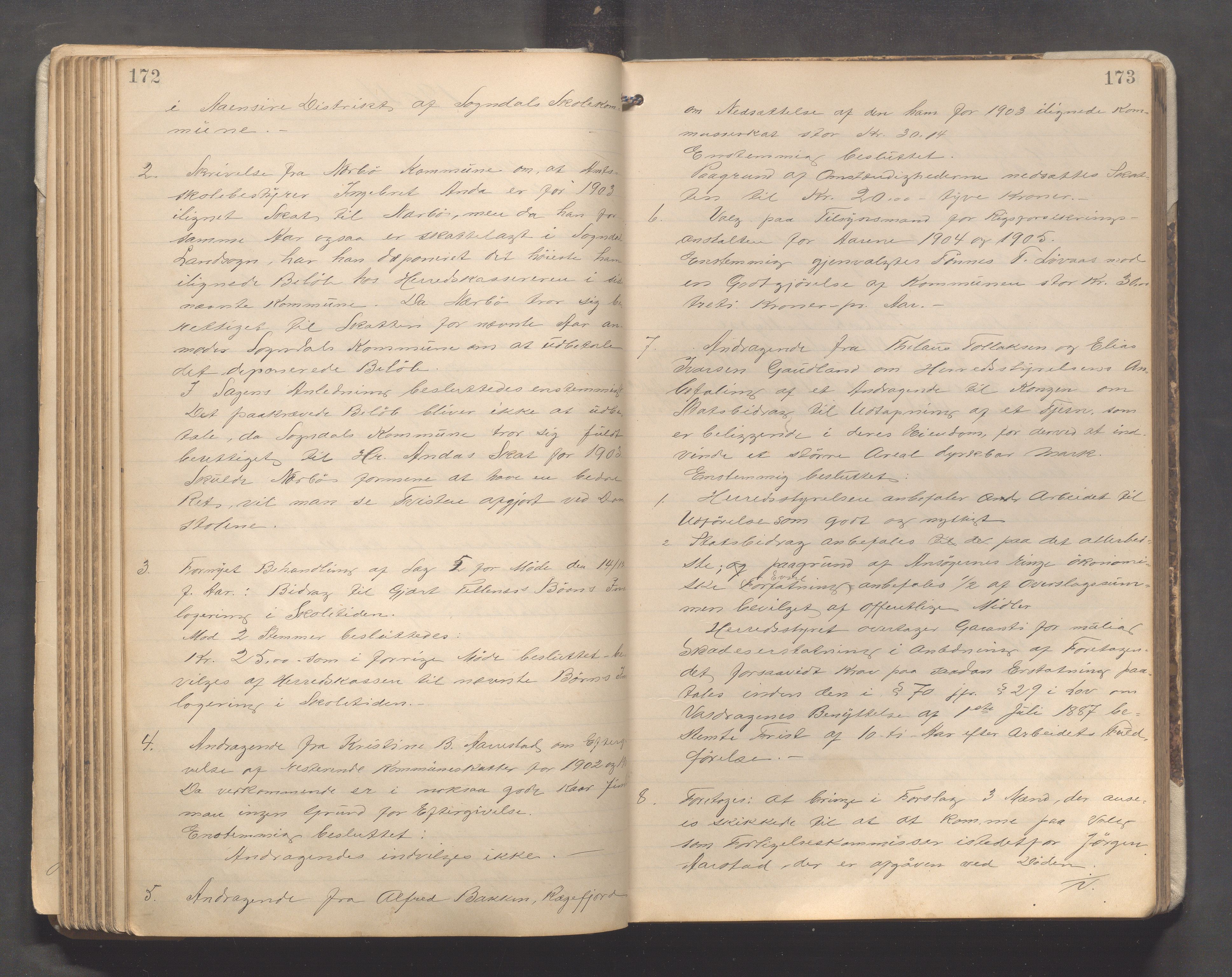 Sokndal kommune - Formannskapet/Sentraladministrasjonen, IKAR/K-101099/A/Aa/L0003: Møtebok, 1899-1913, p. 172-173