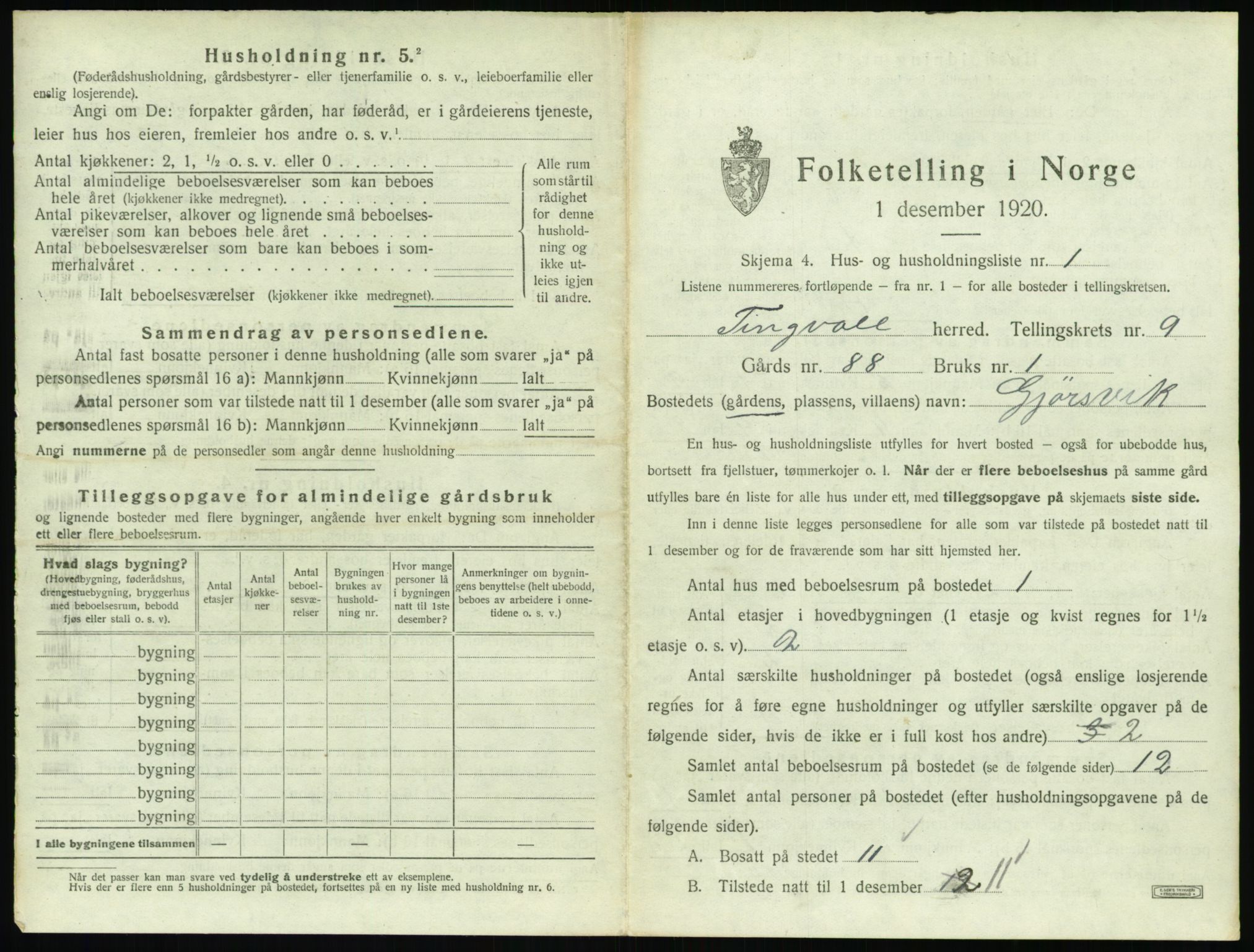 SAT, 1920 census for Tingvoll, 1920, p. 700