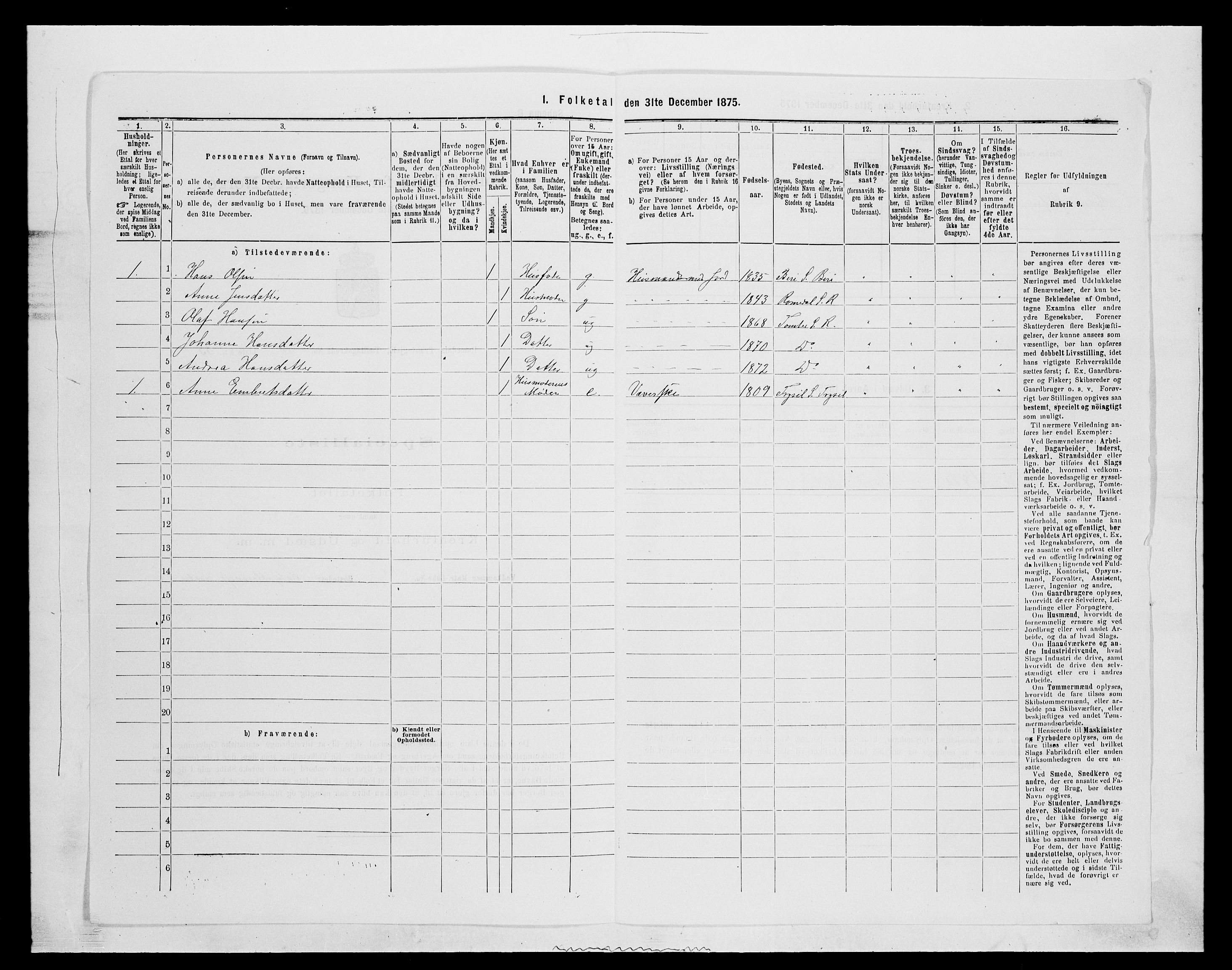 SAH, 1875 census for 0416P Romedal, 1875, p. 1706