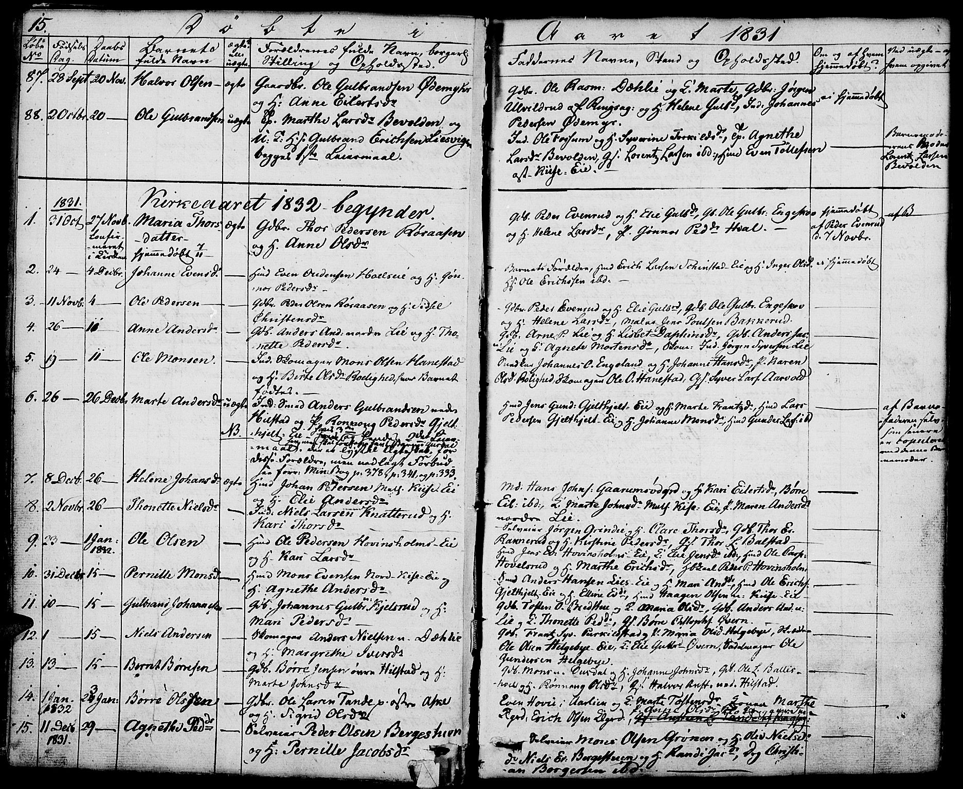 Nes prestekontor, Hedmark, SAH/PREST-020/K/Ka/L0003: Parish register (official) no. 3, 1827-1851, p. 15