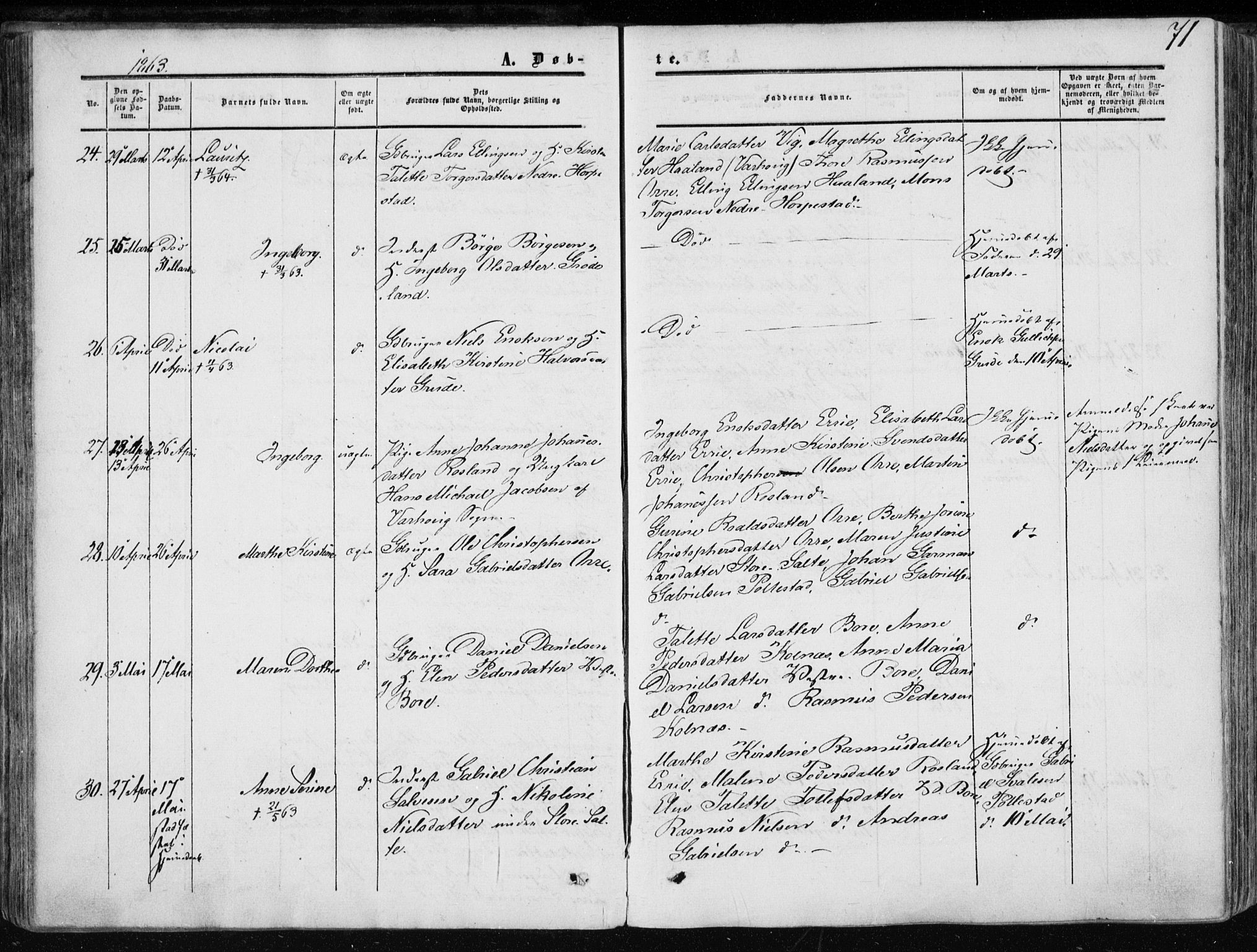 Klepp sokneprestkontor, SAST/A-101803/001/3/30BA/L0005: Parish register (official) no. A 5, 1853-1870, p. 71