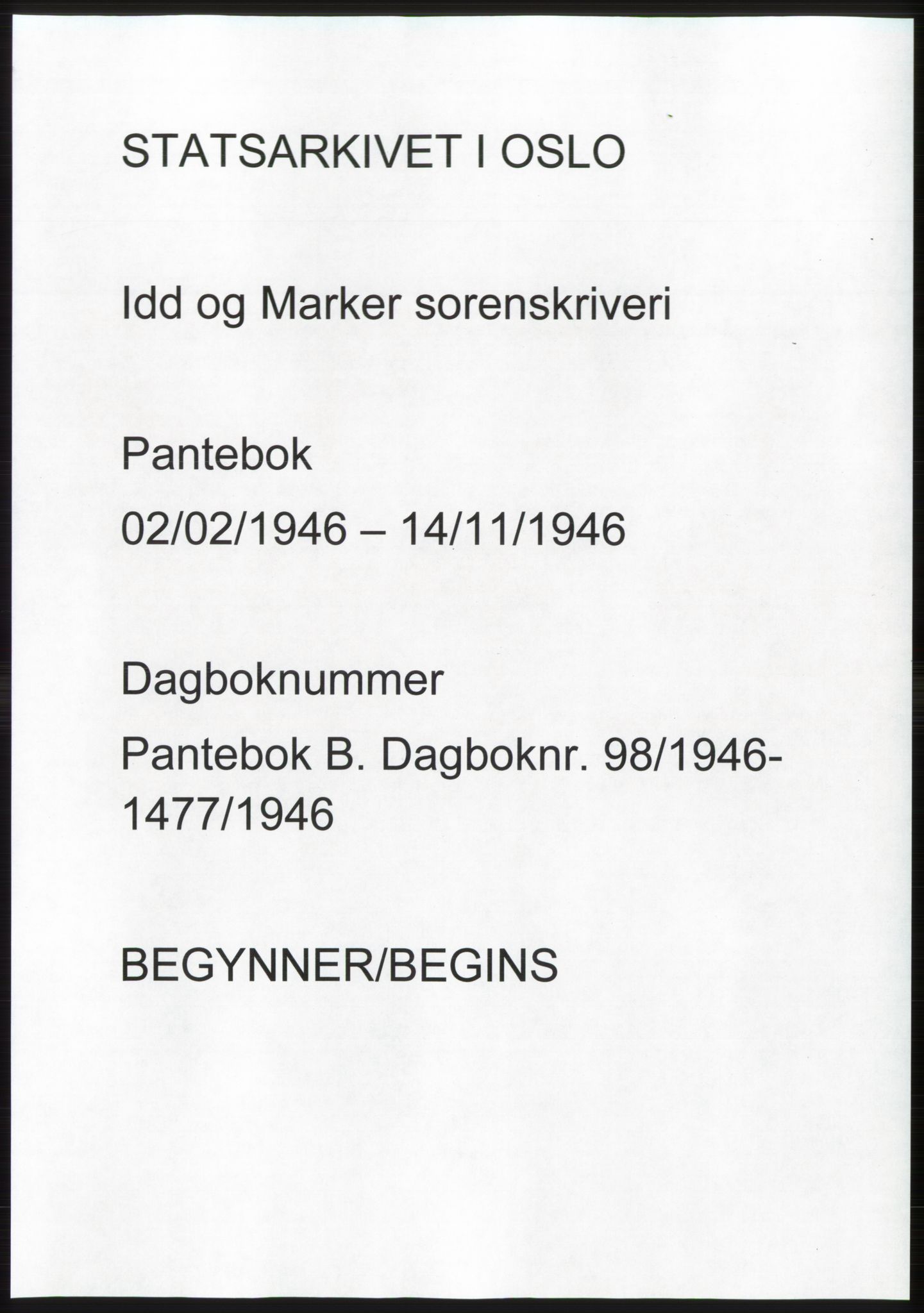 Idd og Marker sorenskriveri, AV/SAO-A-10283/G/Gb/Gbc/L0003: Mortgage book no. B4-9b, 1946-1946
