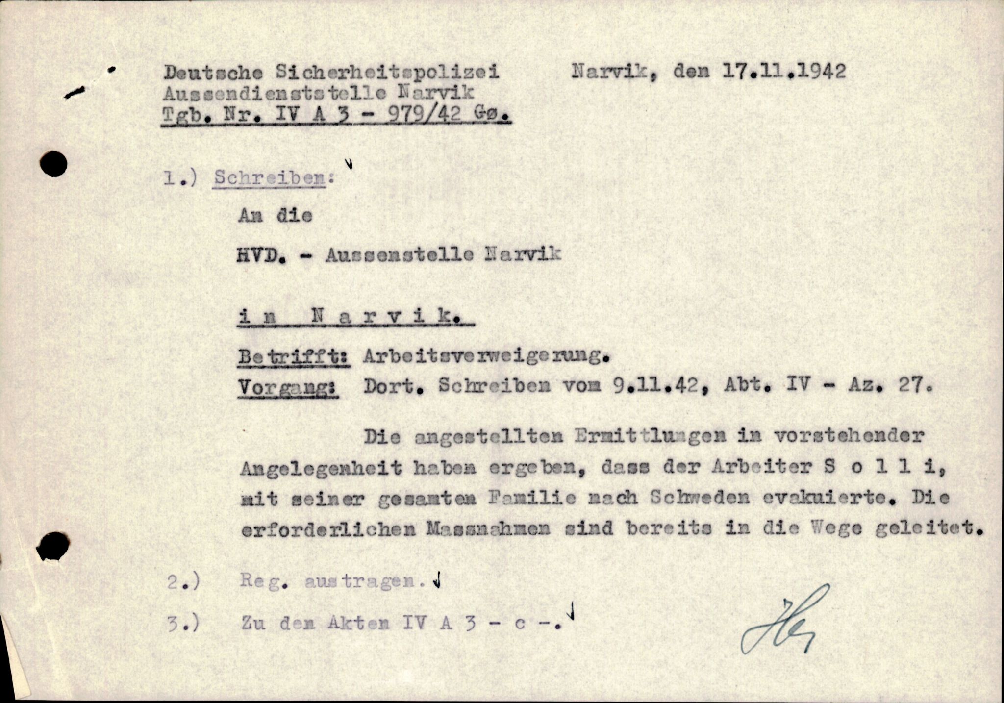 Forsvarets Overkommando. 2 kontor. Arkiv 11.4. Spredte tyske arkivsaker, AV/RA-RAFA-7031/D/Dar/Darc/L0003: Sicherheitspolizei (Sipo) i Narvik, 1941-1942, p. 1283