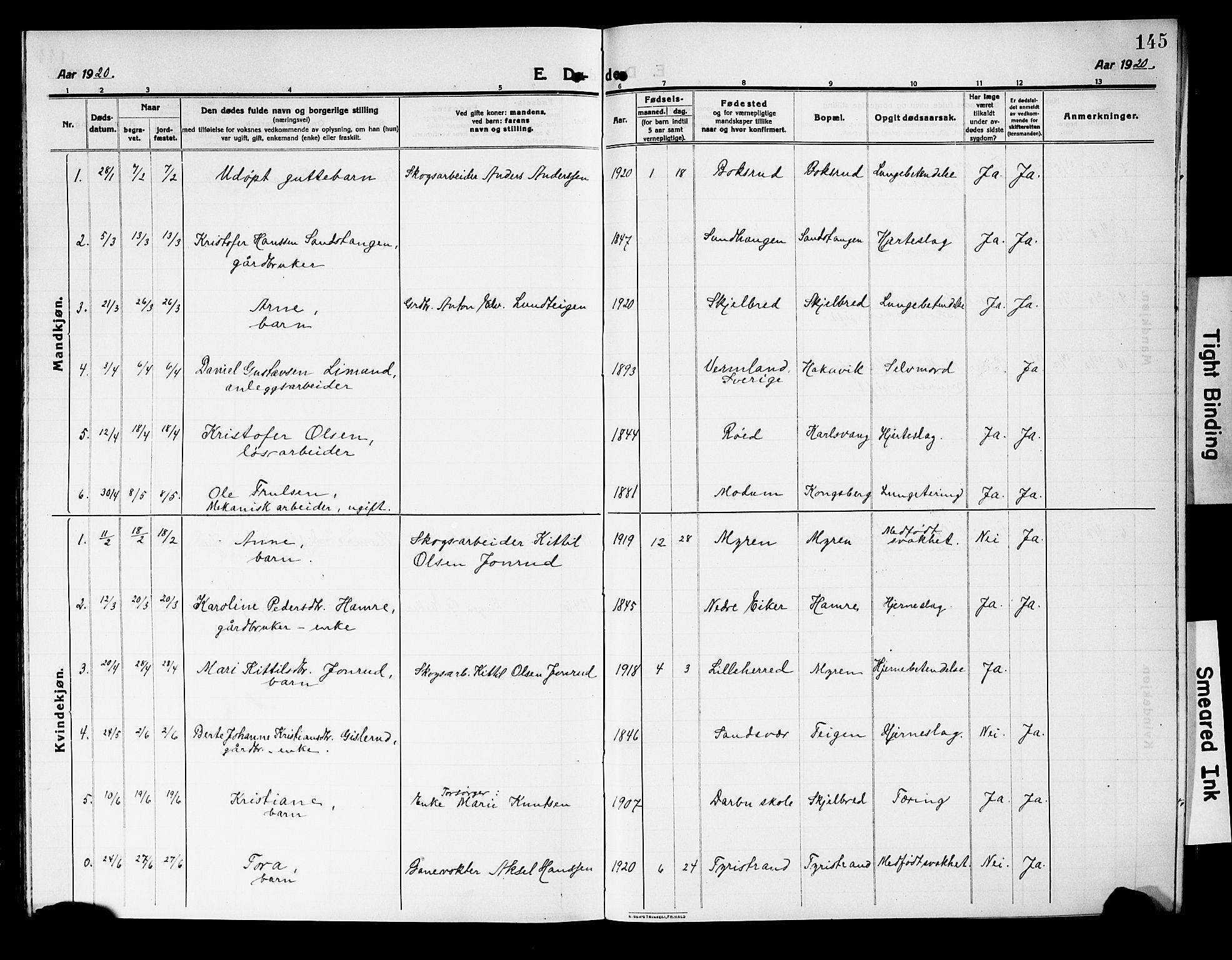 Fiskum kirkebøker, AV/SAKO-A-15/G/Ga/L0006: Parish register (copy) no. 6, 1913-1927, p. 145