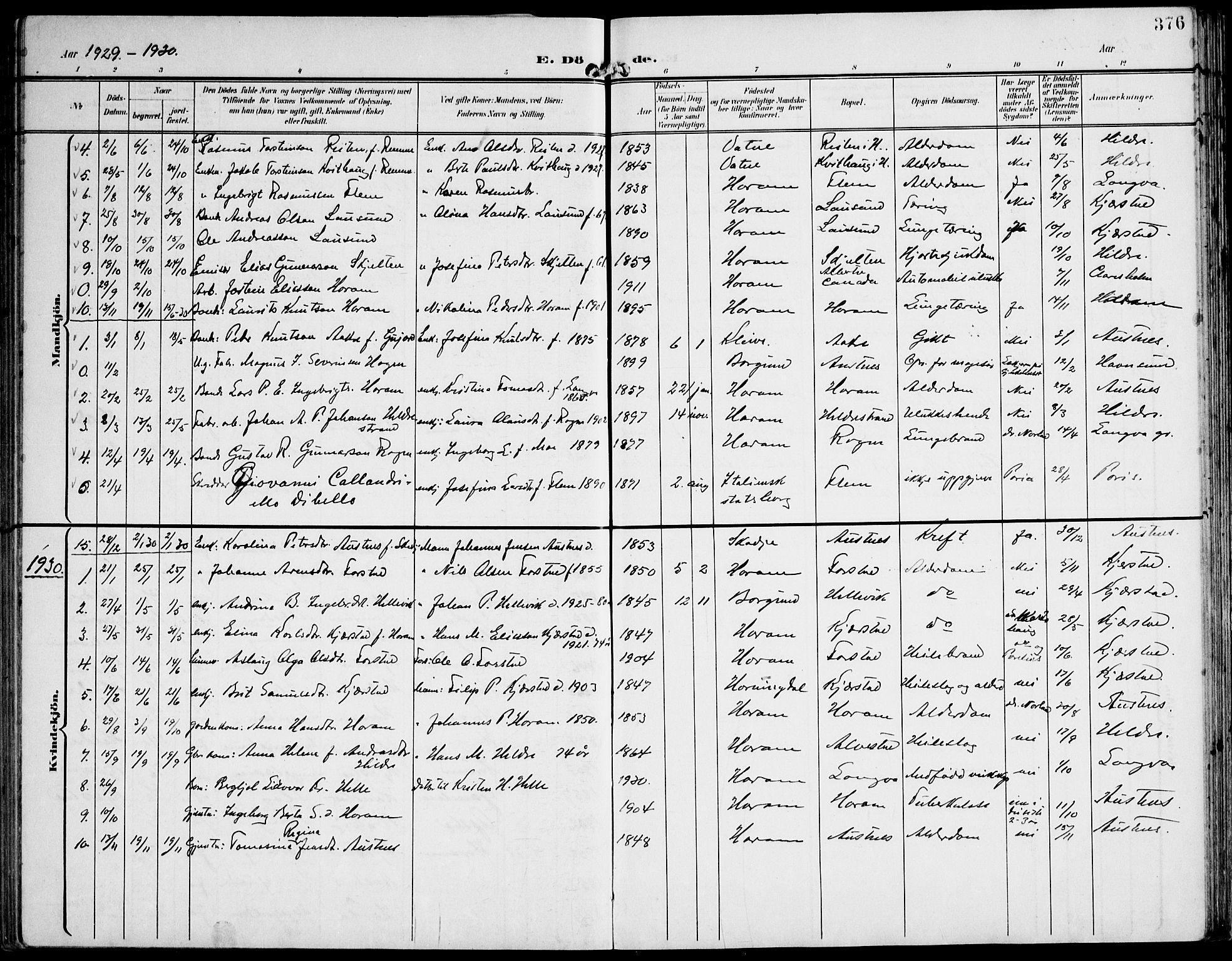 Ministerialprotokoller, klokkerbøker og fødselsregistre - Møre og Romsdal, AV/SAT-A-1454/536/L0511: Parish register (copy) no. 536C06, 1899-1944, p. 376