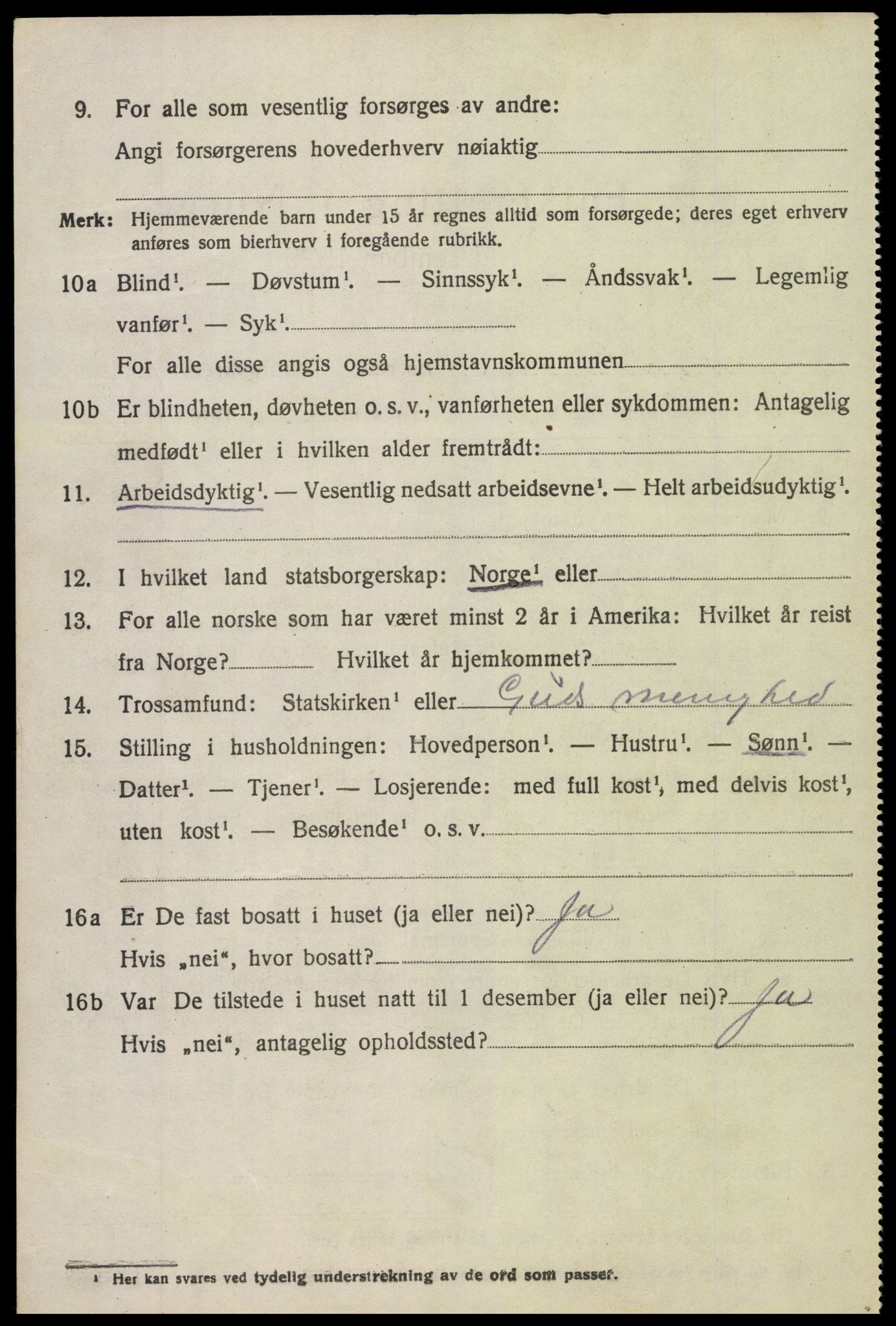 SAK, 1920 census for Vegårshei, 1920, p. 2461