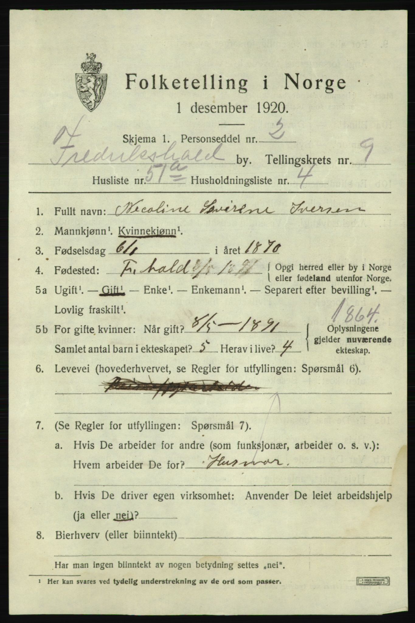 SAO, 1920 census for Fredrikshald, 1920, p. 17157