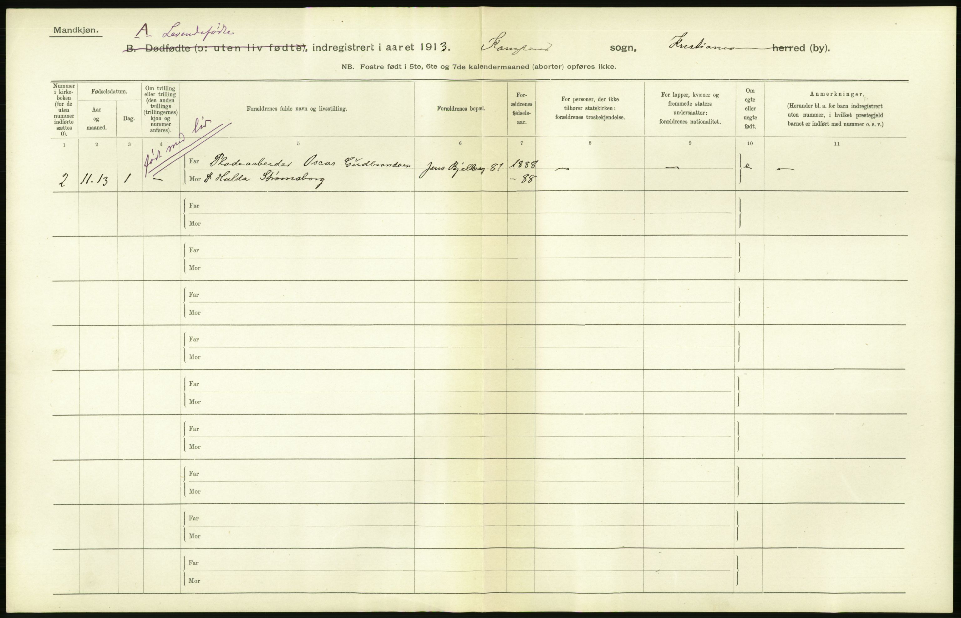 Statistisk sentralbyrå, Sosiodemografiske emner, Befolkning, AV/RA-S-2228/D/Df/Dfb/Dfbc/L0007: Kristiania: Levendefødte menn og kvinner., 1913, p. 406