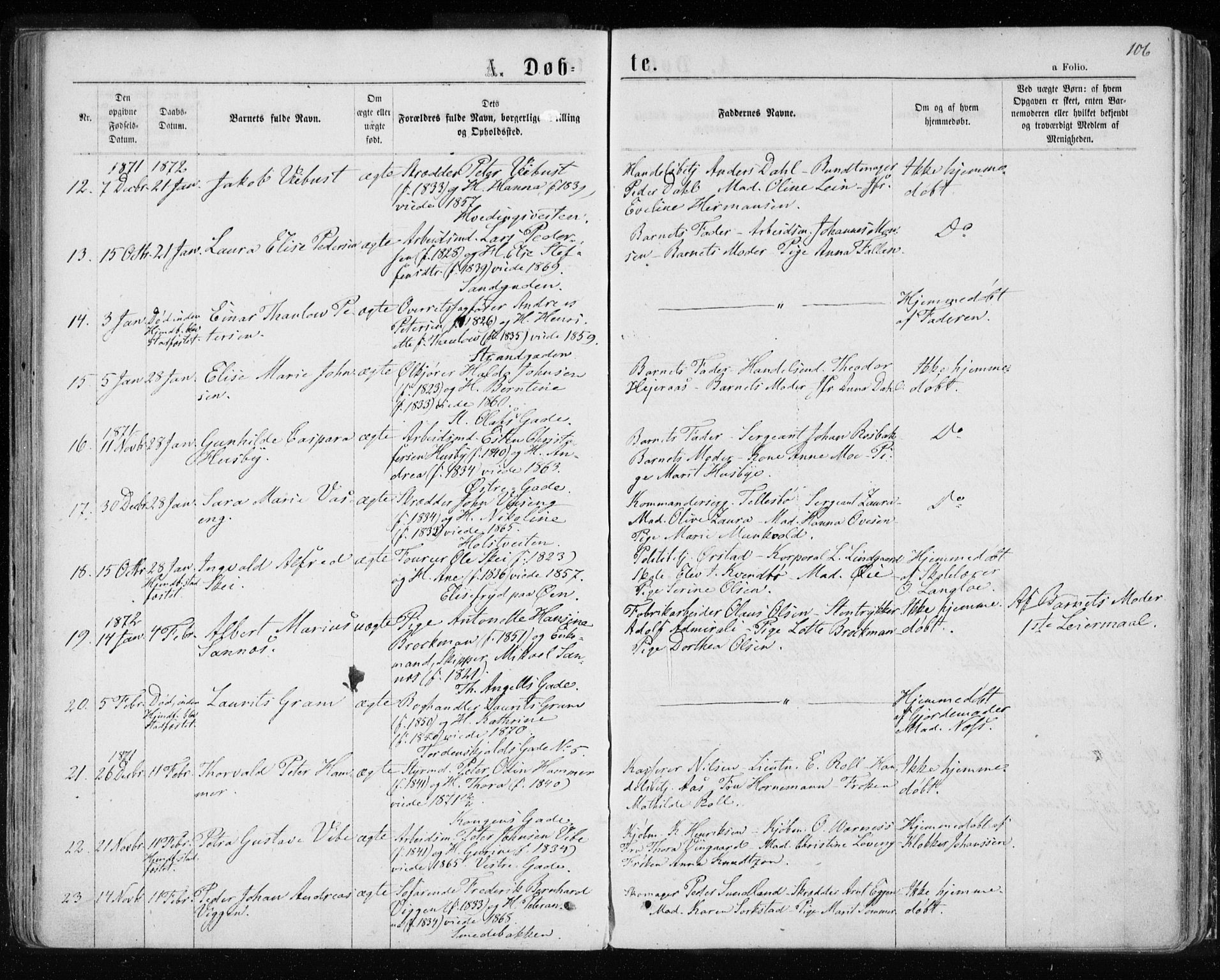 Ministerialprotokoller, klokkerbøker og fødselsregistre - Sør-Trøndelag, SAT/A-1456/601/L0054: Parish register (official) no. 601A22, 1866-1877, p. 106