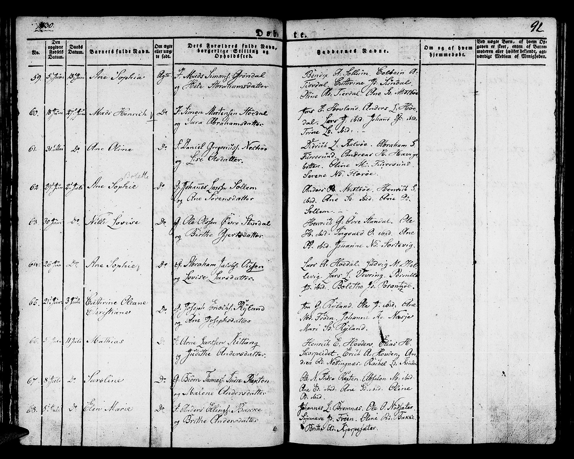 Kinn sokneprestembete, AV/SAB-A-80801/H/Haa/Haaa/L0004/0001: Parish register (official) no. A 4I, 1822-1840, p. 92