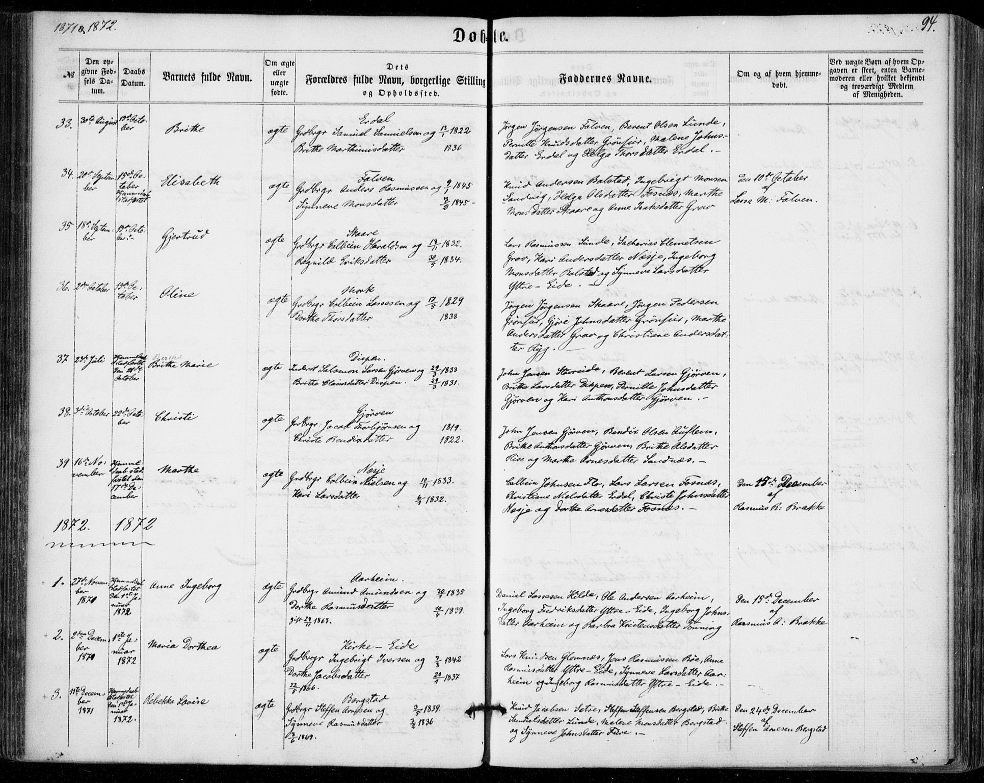 Stryn Sokneprestembete, AV/SAB-A-82501: Parish register (official) no. A 3, 1862-1877, p. 94