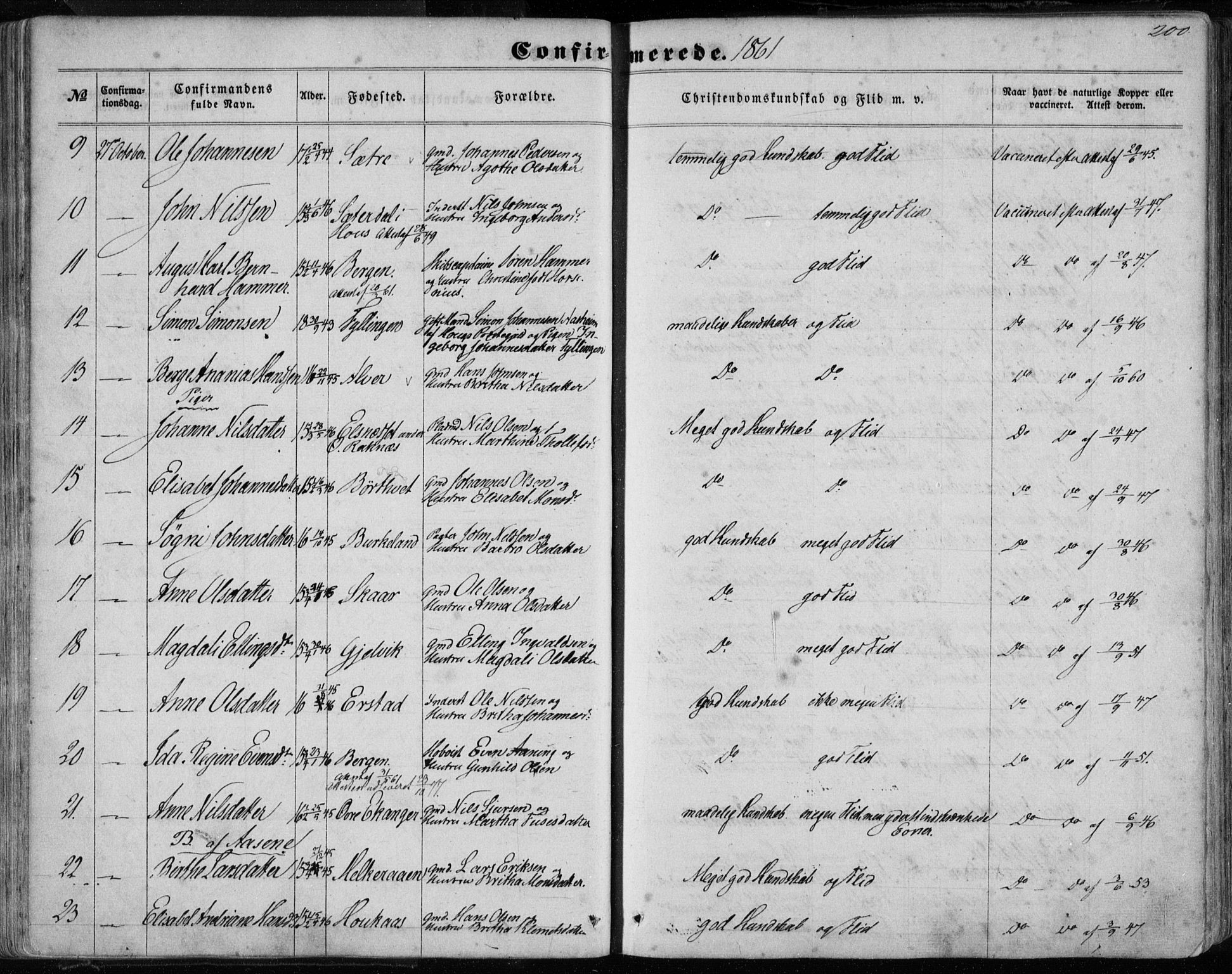 Hamre sokneprestembete, AV/SAB-A-75501/H/Ha/Haa/Haaa/L0014: Parish register (official) no. A 14, 1858-1872, p. 200