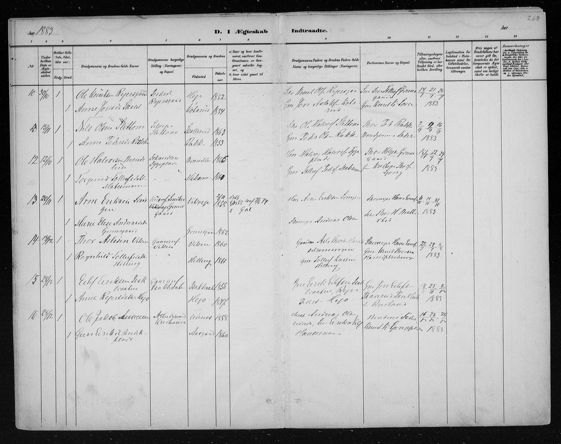 Nes kirkebøker, AV/SAKO-A-236/F/Fa/L0011: Parish register (official) no. 11, 1881-1912, p. 268