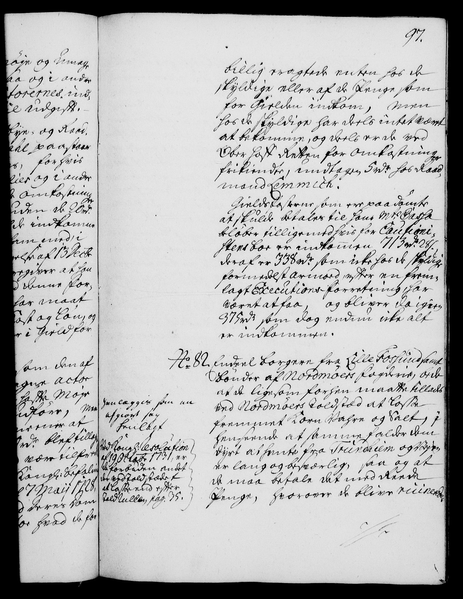 Rentekammeret, Kammerkanselliet, AV/RA-EA-3111/G/Gh/Gha/L0016: Norsk ekstraktmemorialprotokoll (merket RK 53.61), 1734-1735, p. 97