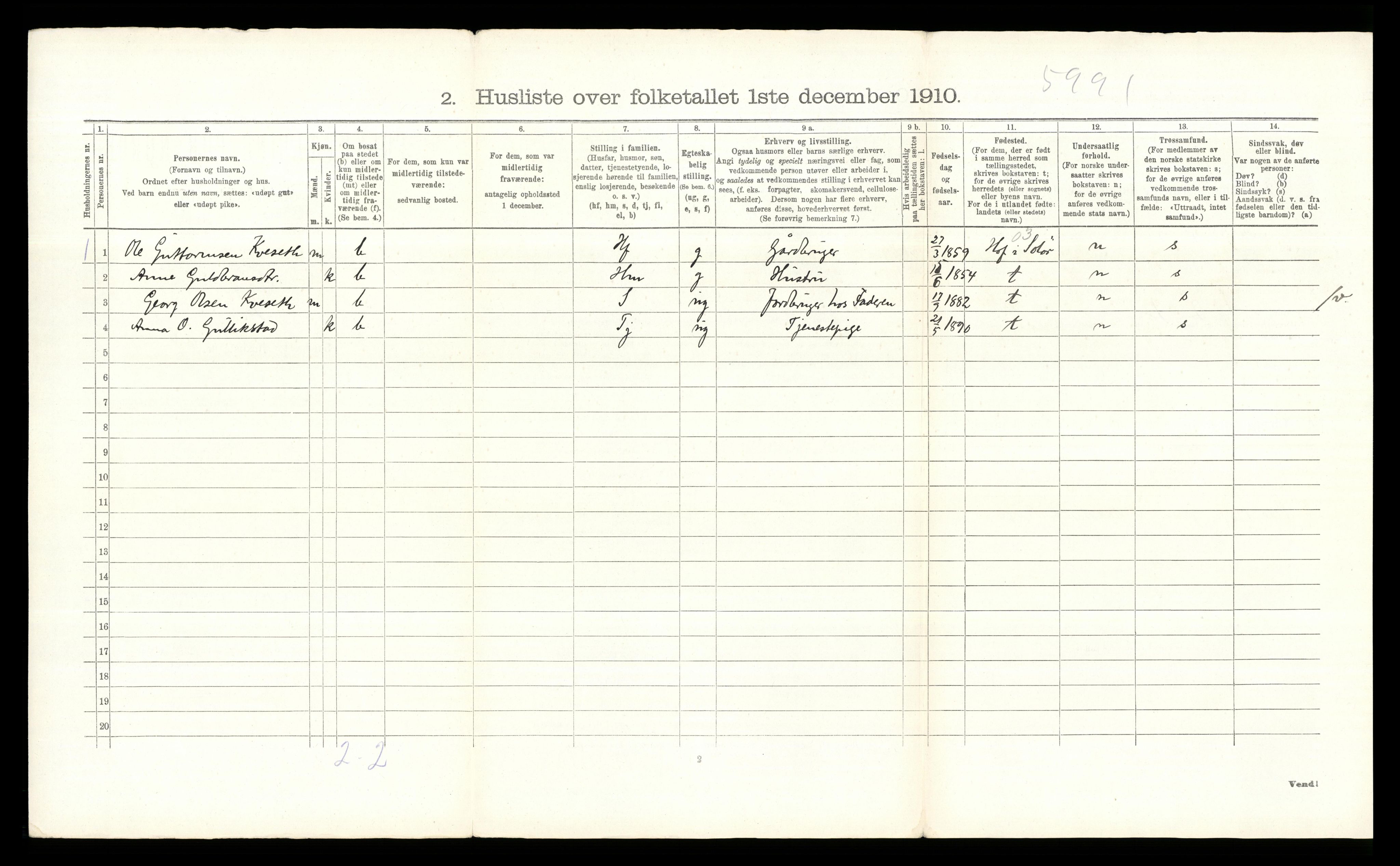 RA, 1910 census for Grue, 1910, p. 2202