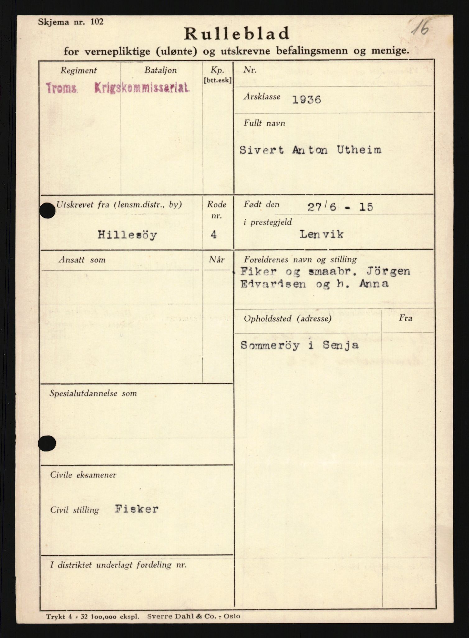 Forsvaret, Troms infanteriregiment nr. 16, AV/RA-RAFA-3146/P/Pa/L0020: Rulleblad for regimentets menige mannskaper, årsklasse 1936, 1936, p. 1319