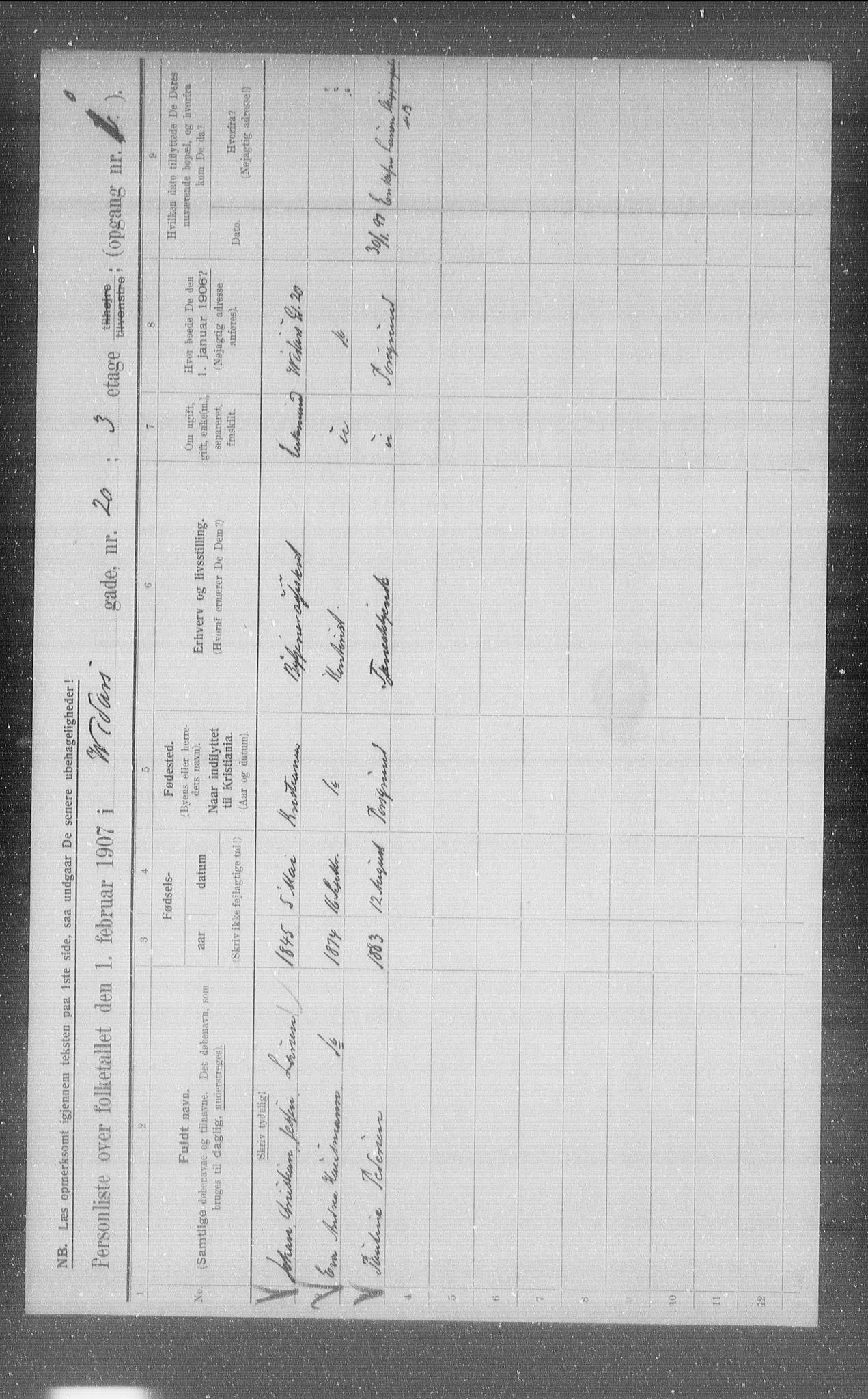 OBA, Municipal Census 1907 for Kristiania, 1907, p. 62911