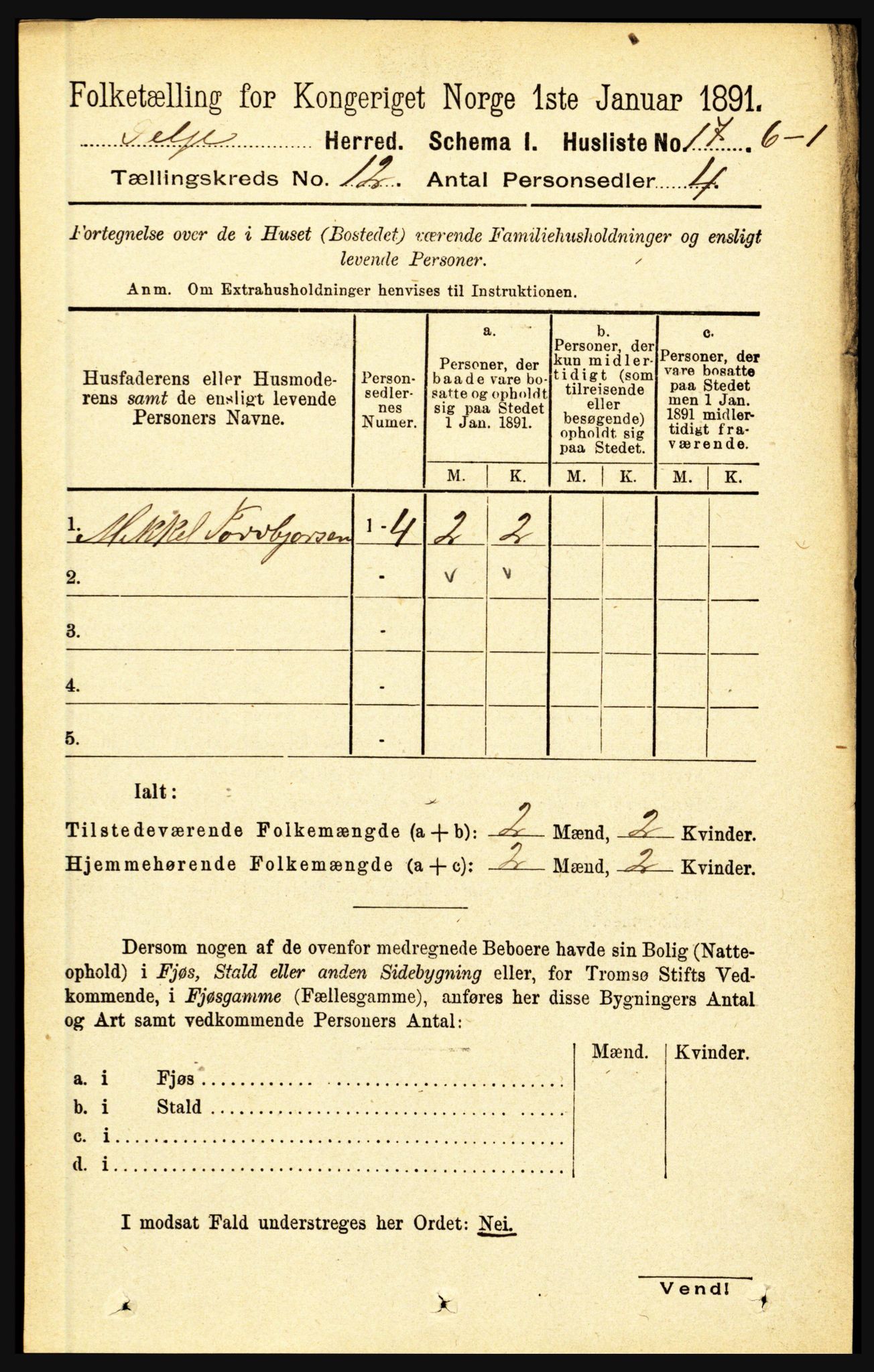 RA, 1891 census for 1441 Selje, 1891, p. 3640