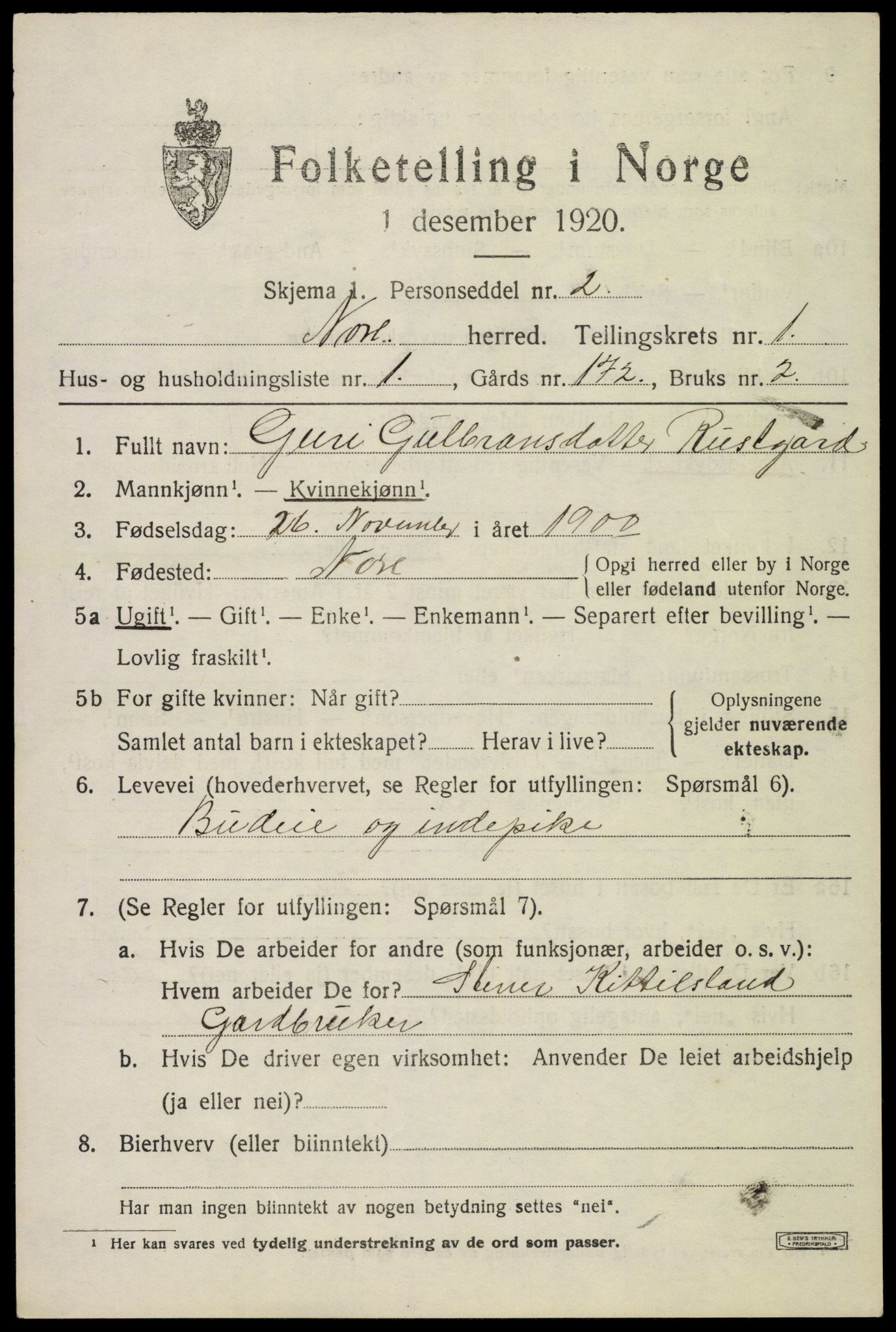 SAKO, 1920 census for Nore, 1920, p. 710