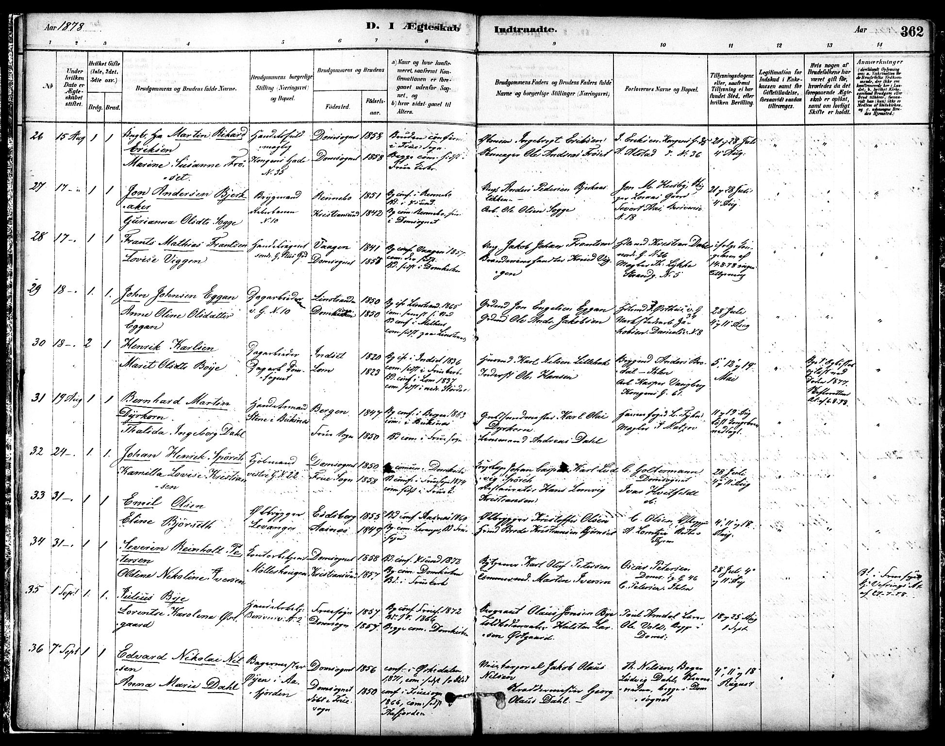 Ministerialprotokoller, klokkerbøker og fødselsregistre - Sør-Trøndelag, SAT/A-1456/601/L0058: Parish register (official) no. 601A26, 1877-1891, p. 362