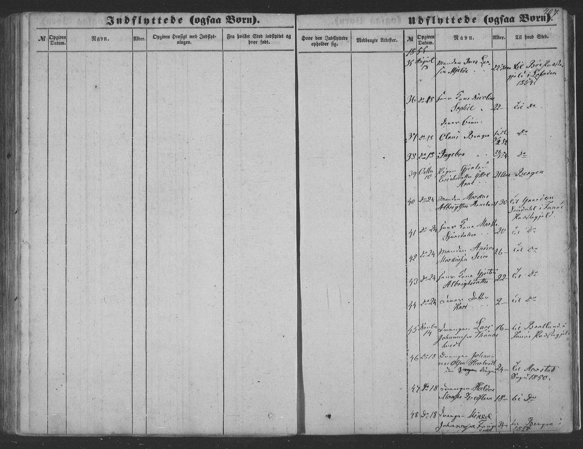 Haus sokneprestembete, SAB/A-75601/H/Haa: Parish register (official) no. A 16 II, 1848-1857, p. 407