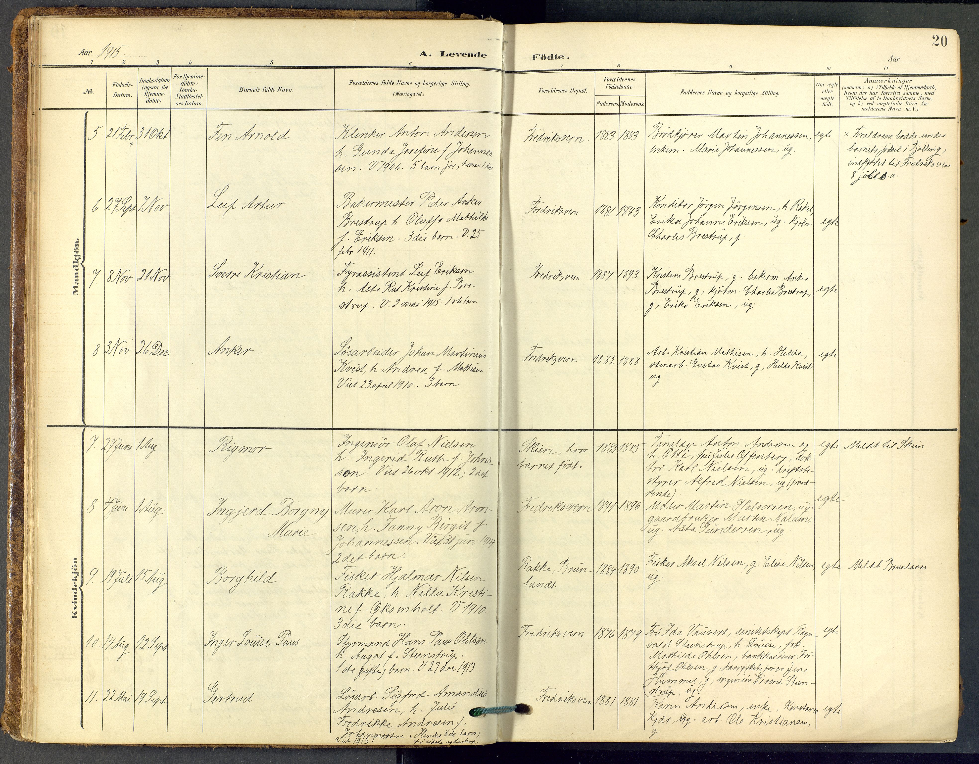 Stavern kirkebøker, SAKO/A-318/F/Fa/L0009: Parish register (official) no. 9, 1906-1955, p. 20
