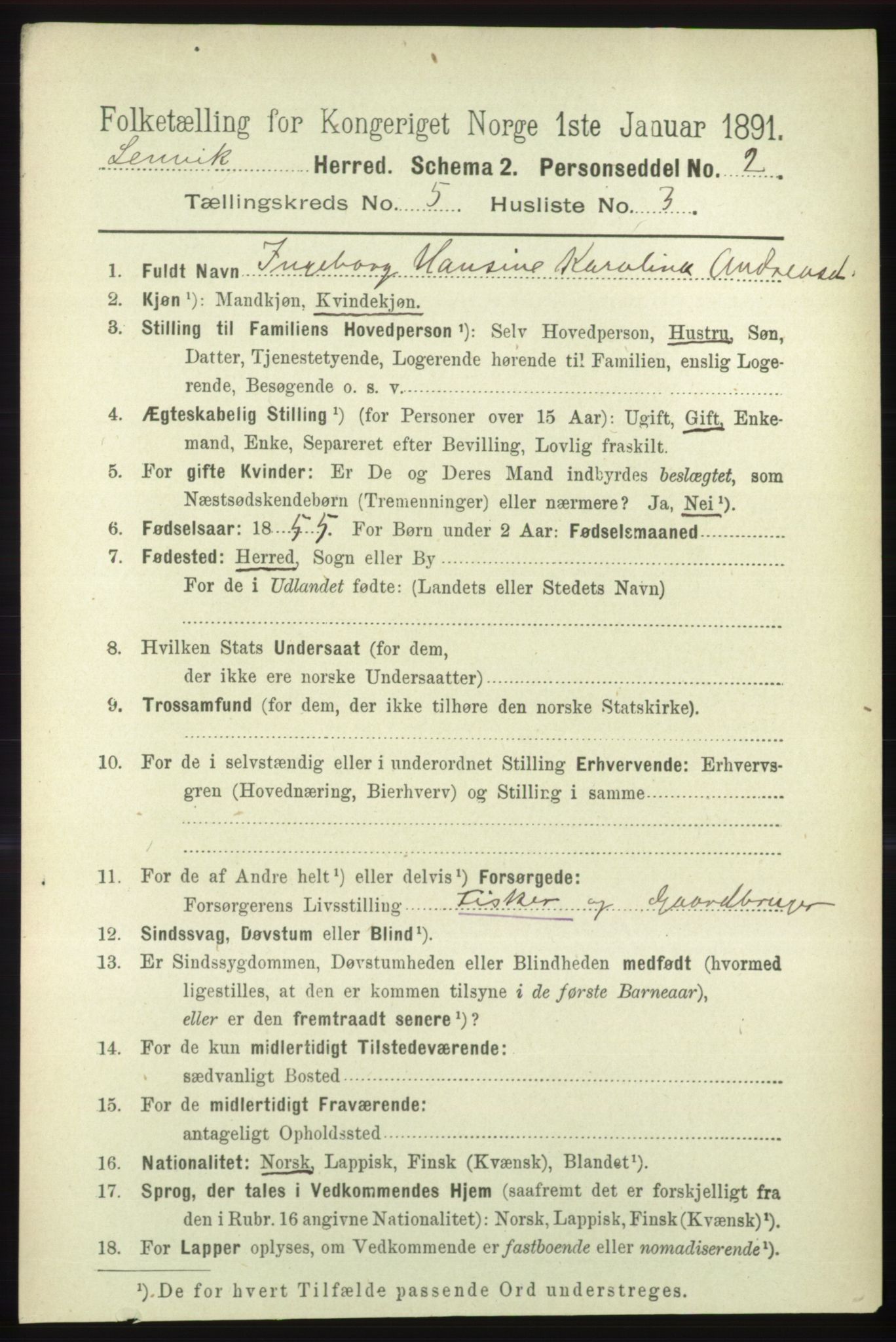 RA, 1891 census for 1931 Lenvik, 1891, p. 2563