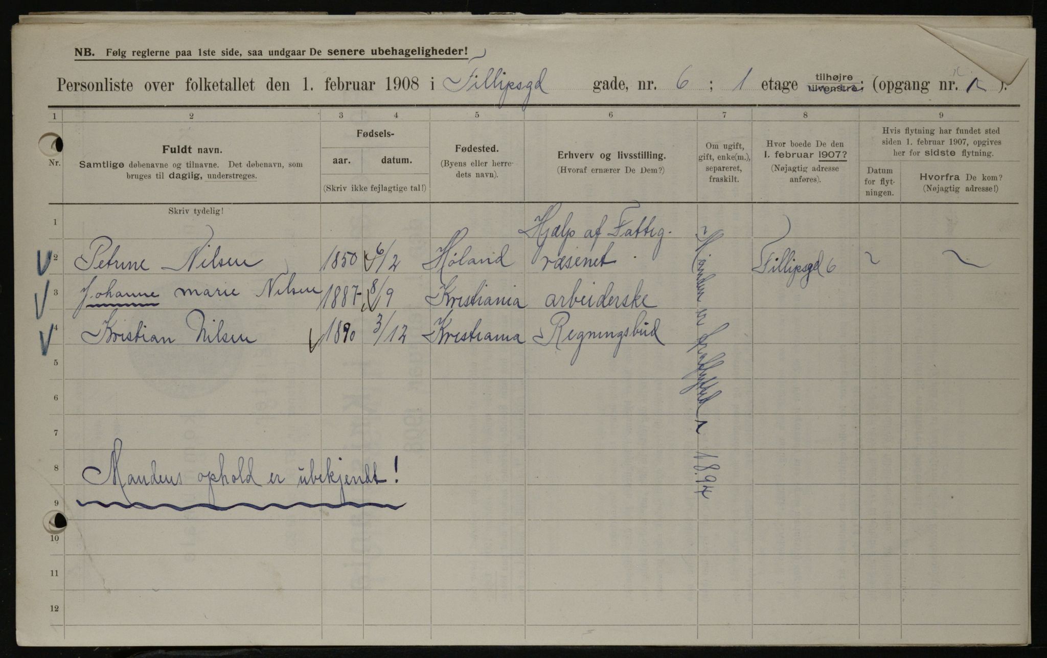 OBA, Municipal Census 1908 for Kristiania, 1908, p. 21915