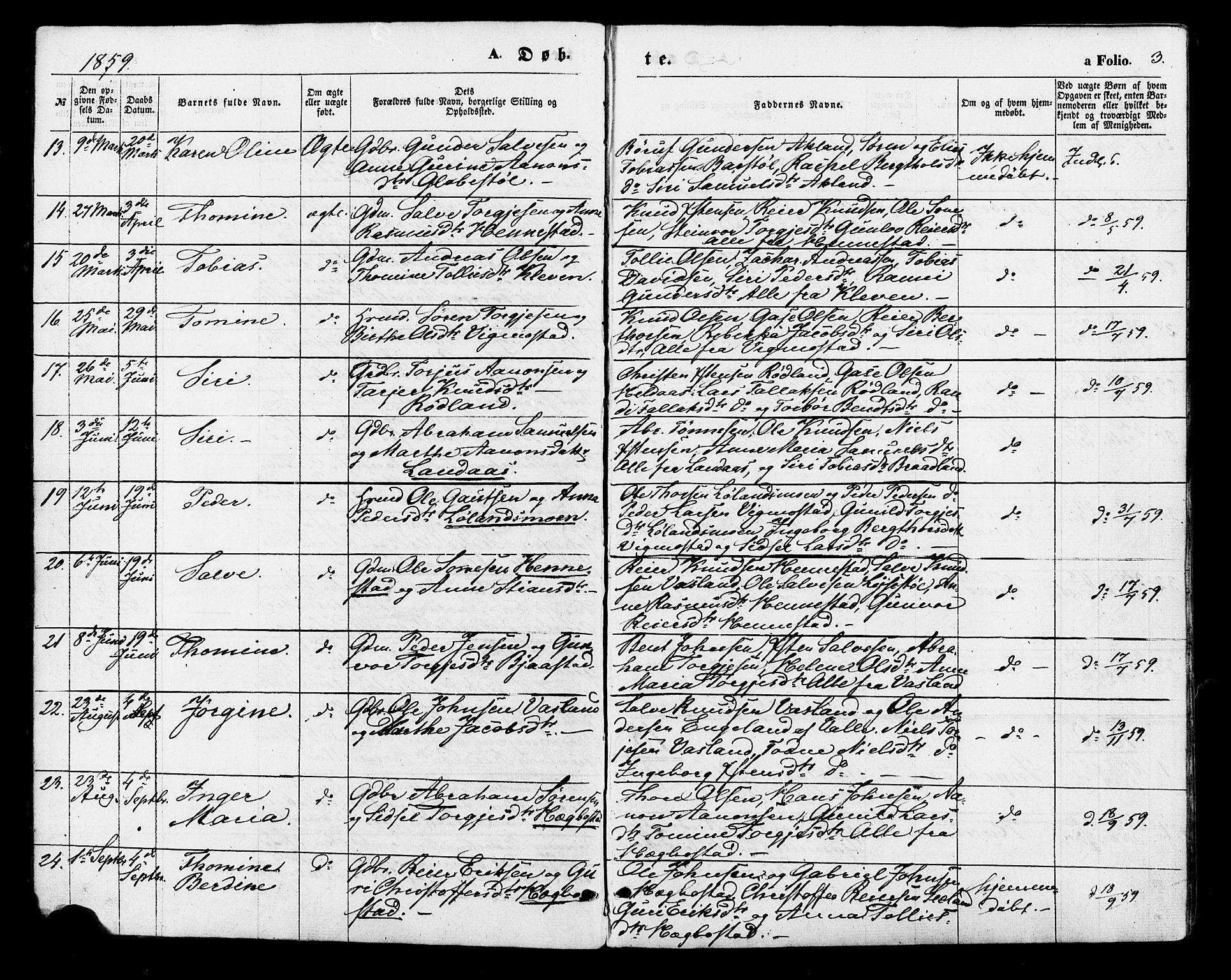 Nord-Audnedal sokneprestkontor, AV/SAK-1111-0032/F/Fa/Fab/L0002: Parish register (official) no. A 2, 1859-1882, p. 3