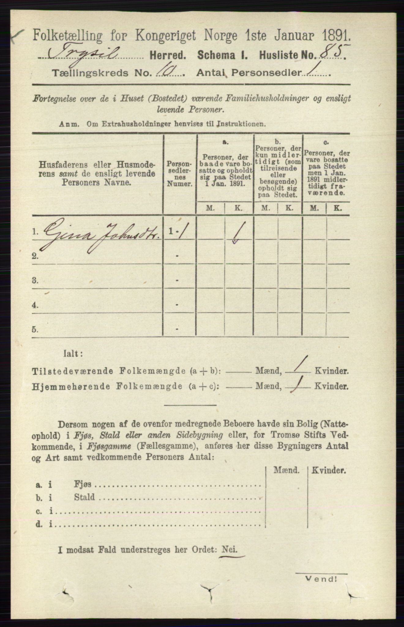 RA, 1891 census for 0428 Trysil, 1891, p. 4847