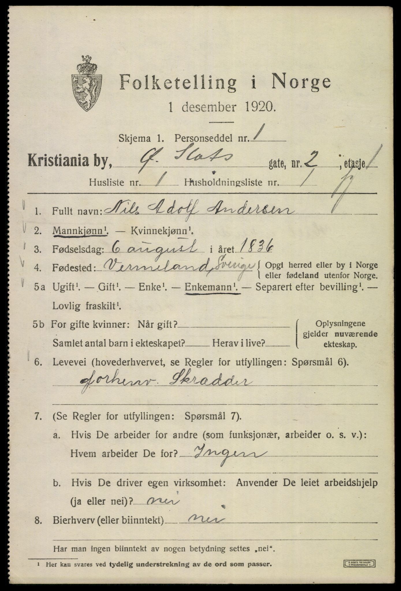 SAO, 1920 census for Kristiania, 1920, p. 657961