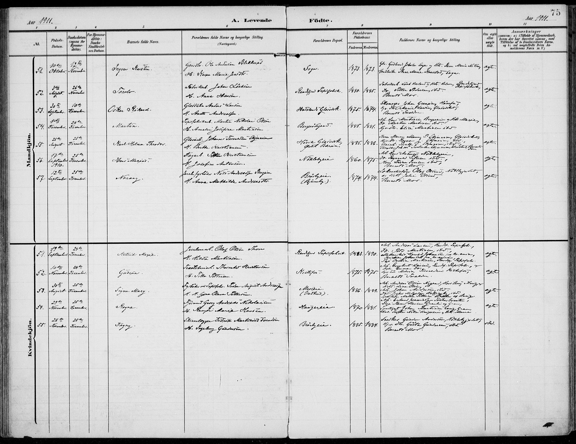 Jevnaker prestekontor, SAH/PREST-116/H/Ha/Haa/L0011: Parish register (official) no. 11, 1902-1913, p. 75