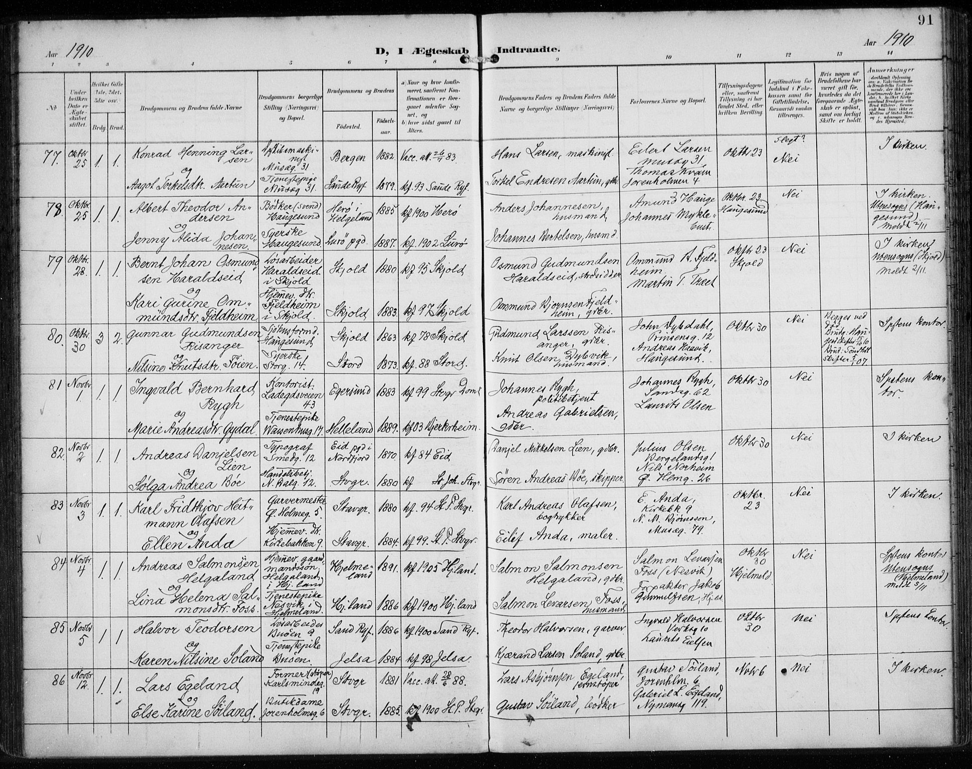 St. Petri sokneprestkontor, AV/SAST-A-101813/002/A/L0003: Parish register (official) no. A 24, 1900-1921, p. 91