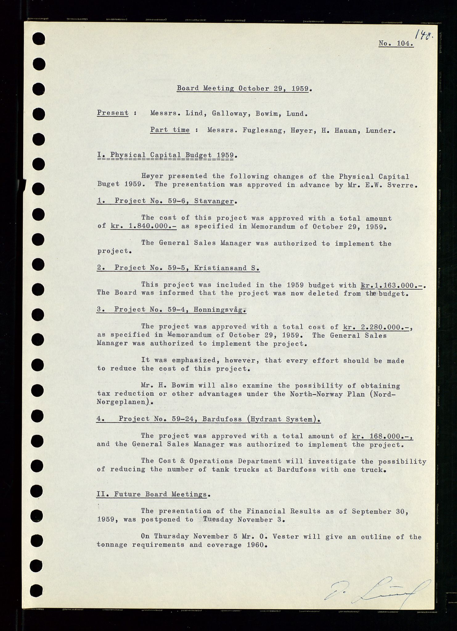 Pa 0982 - Esso Norge A/S, AV/SAST-A-100448/A/Aa/L0001/0001: Den administrerende direksjon Board minutes (styrereferater) / Den administrerende direksjon Board minutes (styrereferater), 1958-1959, p. 140