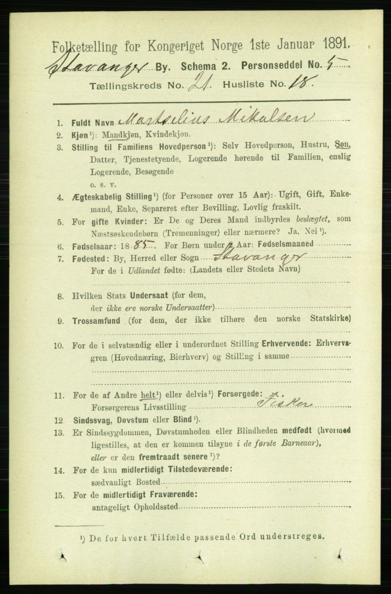 RA, 1891 census for 1103 Stavanger, 1891, p. 23588